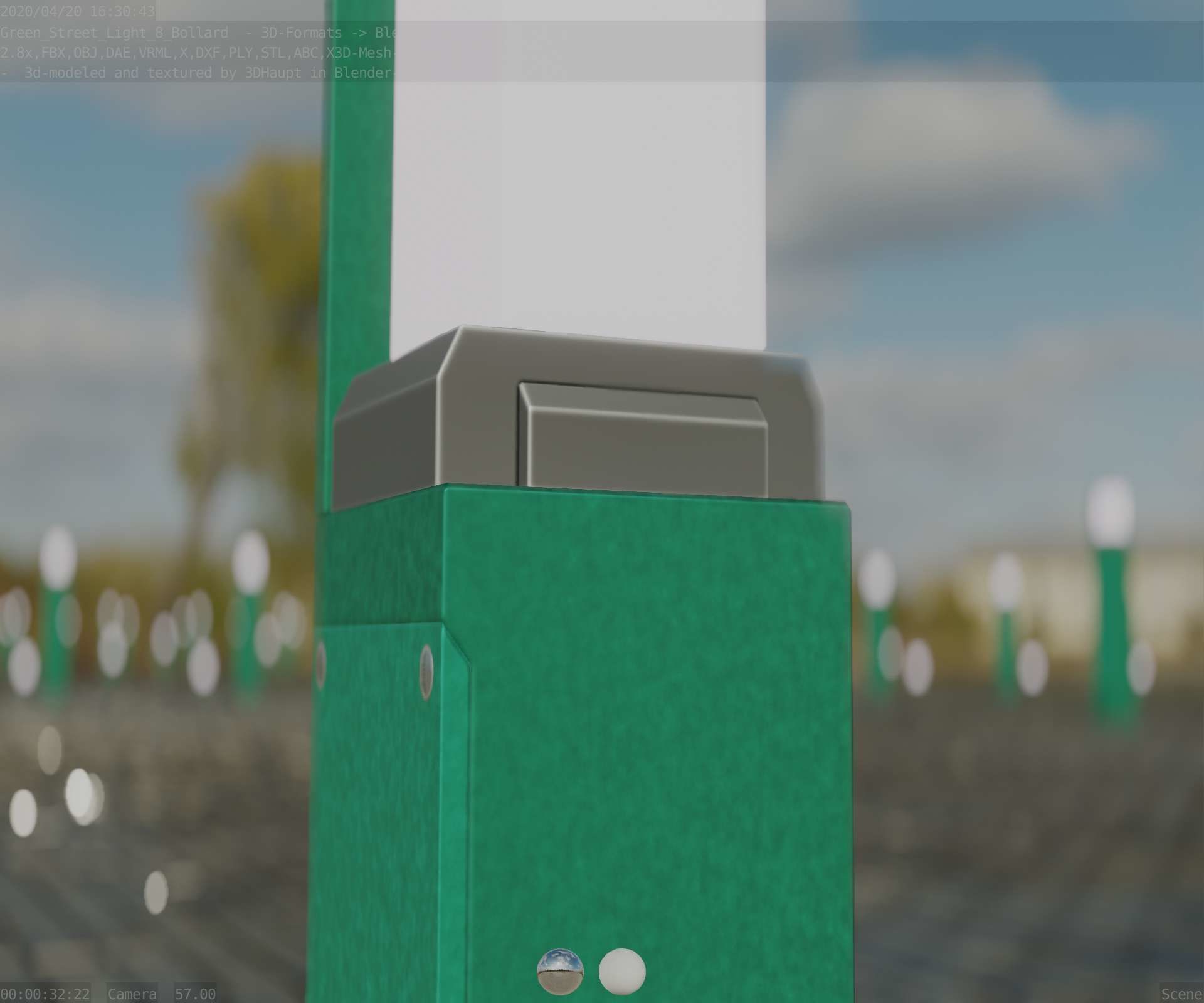 Street Light 8 Bollard 500 mm Moss Green Version 2 Low-poly 3D model_90