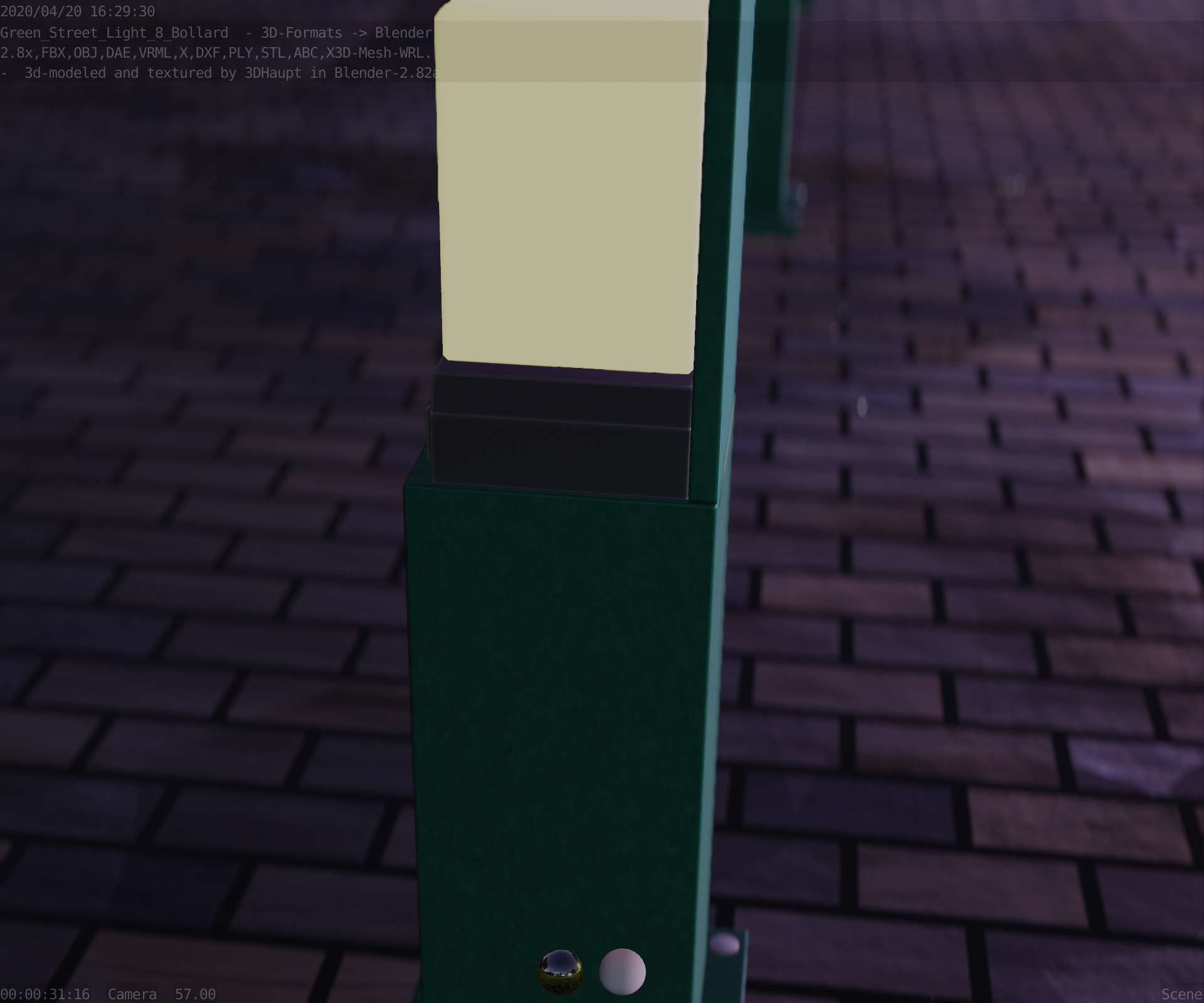 Street Light 8 Bollard 500 mm Moss Green Version 2 Low-poly 3D model_61