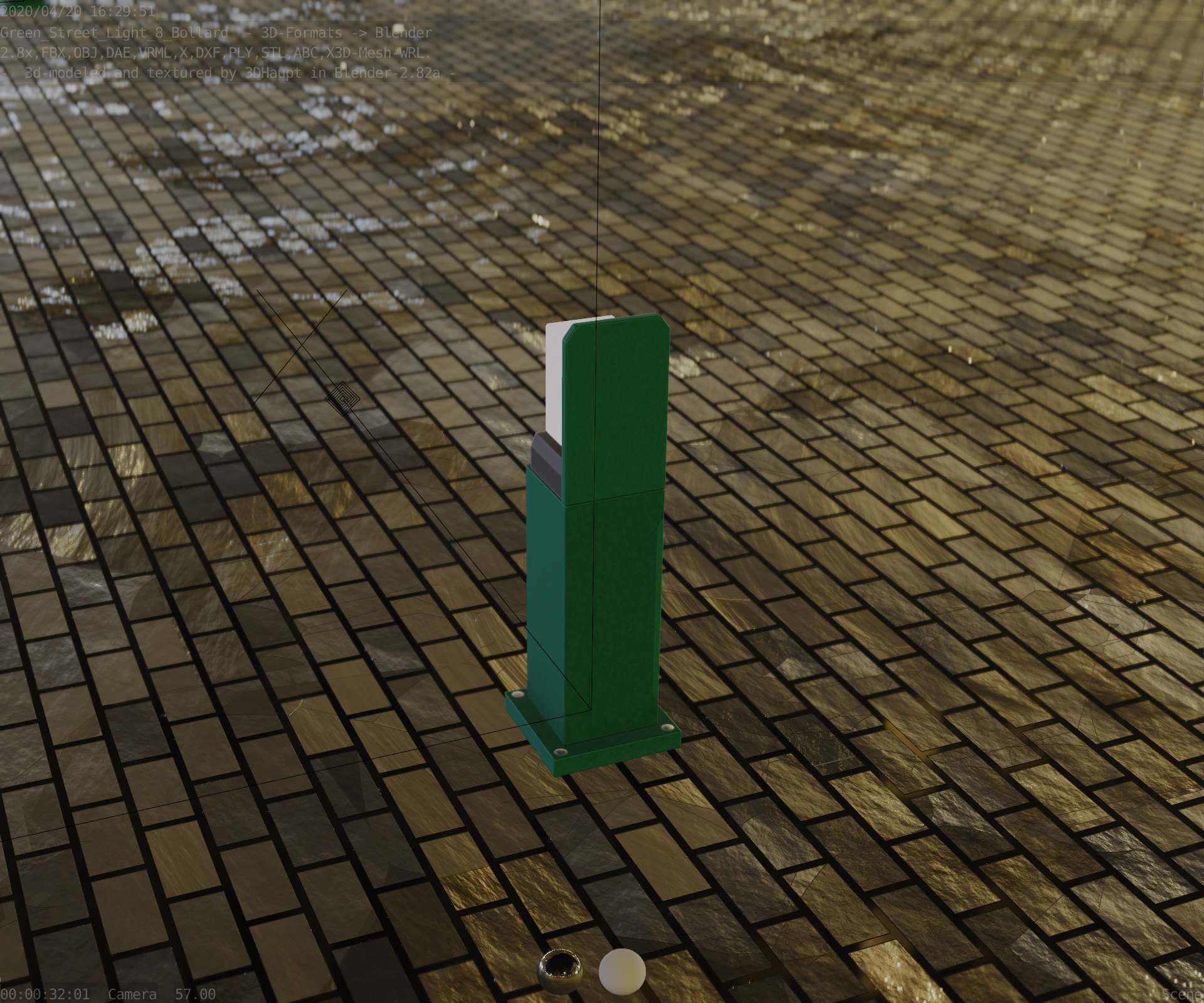 Street Light 8 Bollard 500 mm Moss Green Version 2 Low-poly 3D model_70