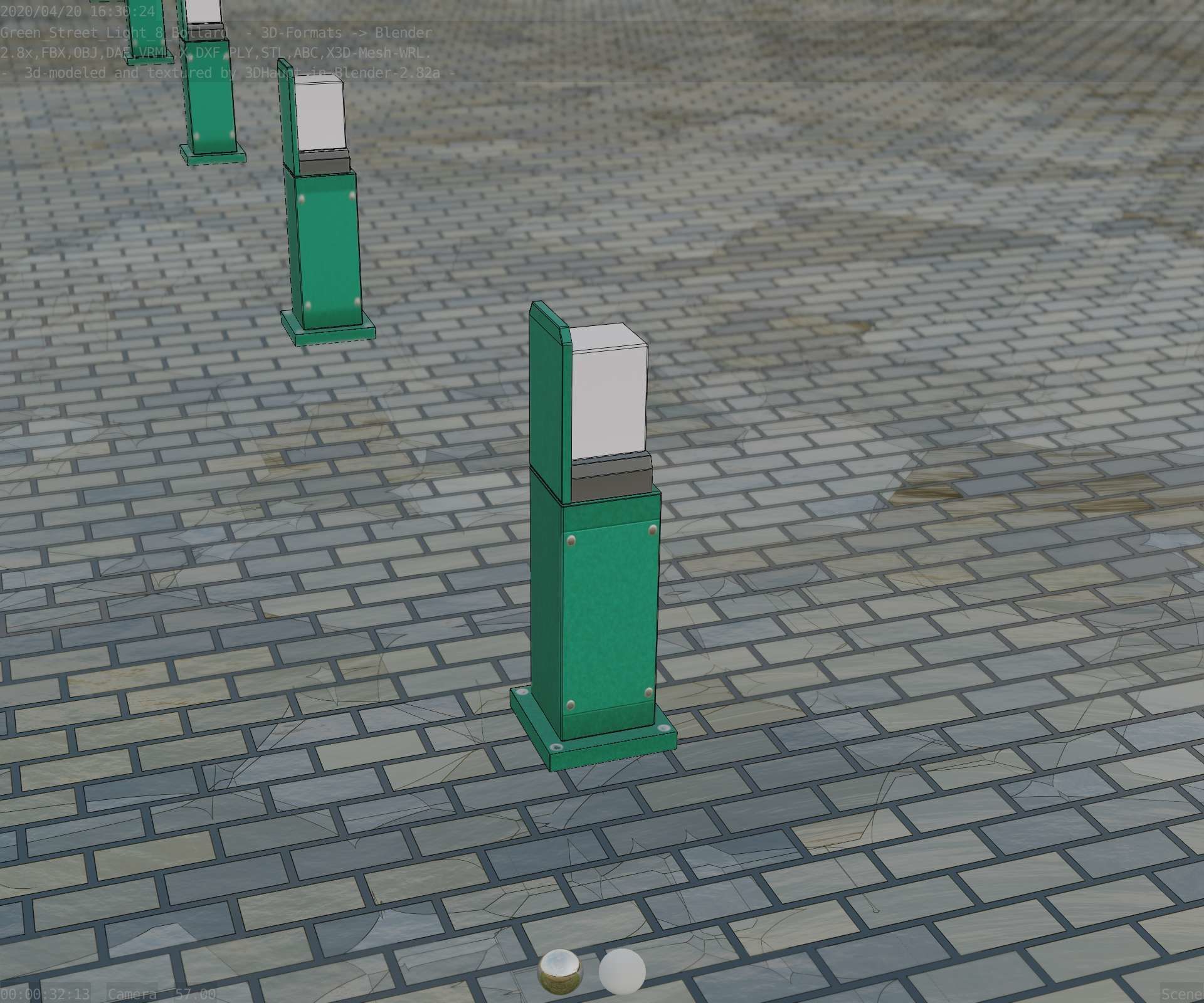Street Light 8 Bollard 500 mm Moss Green Version 2 Low-poly 3D model_82