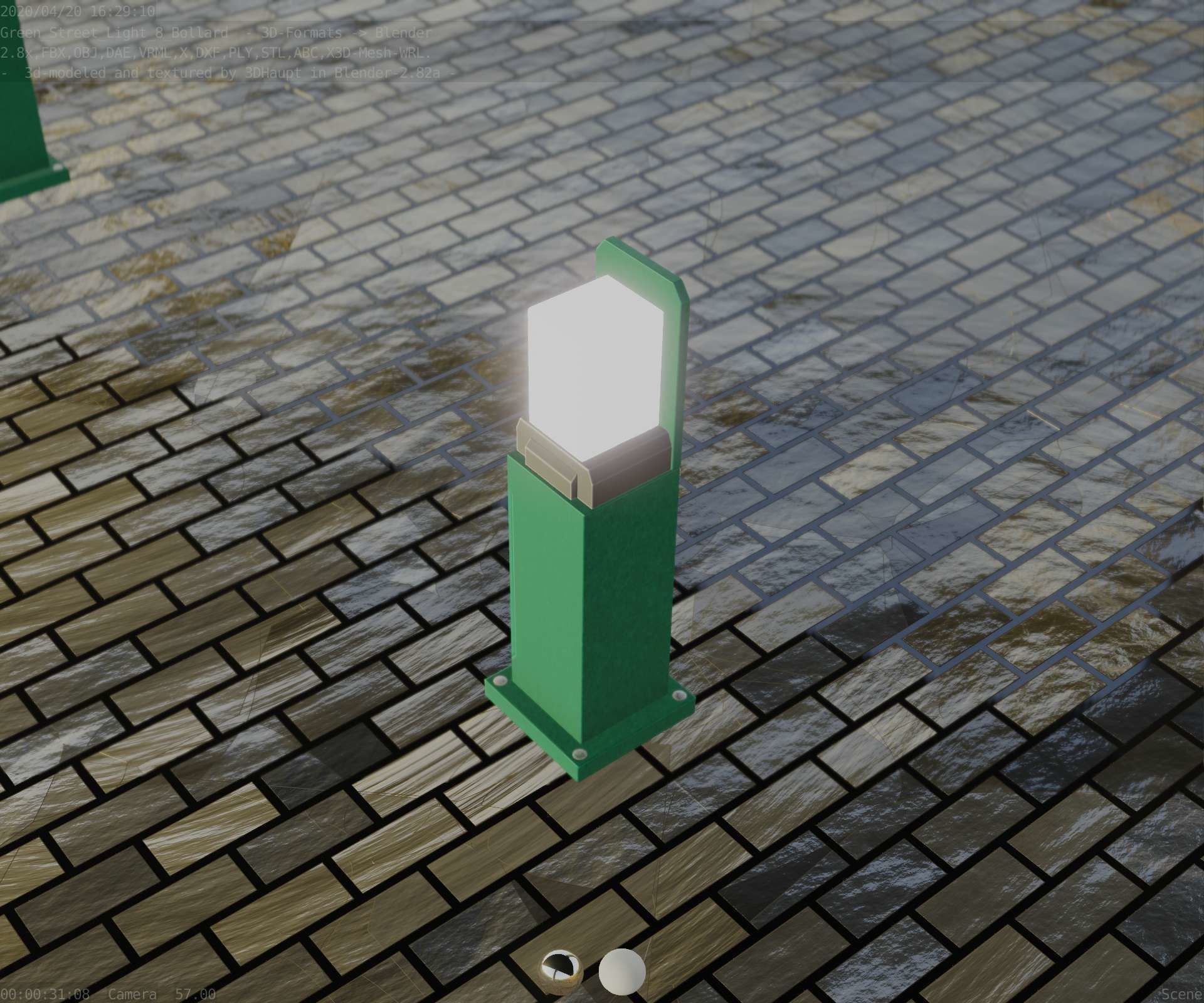 Street Light 8 Bollard 500 mm Moss Green Version 2 Low-poly 3D model_4