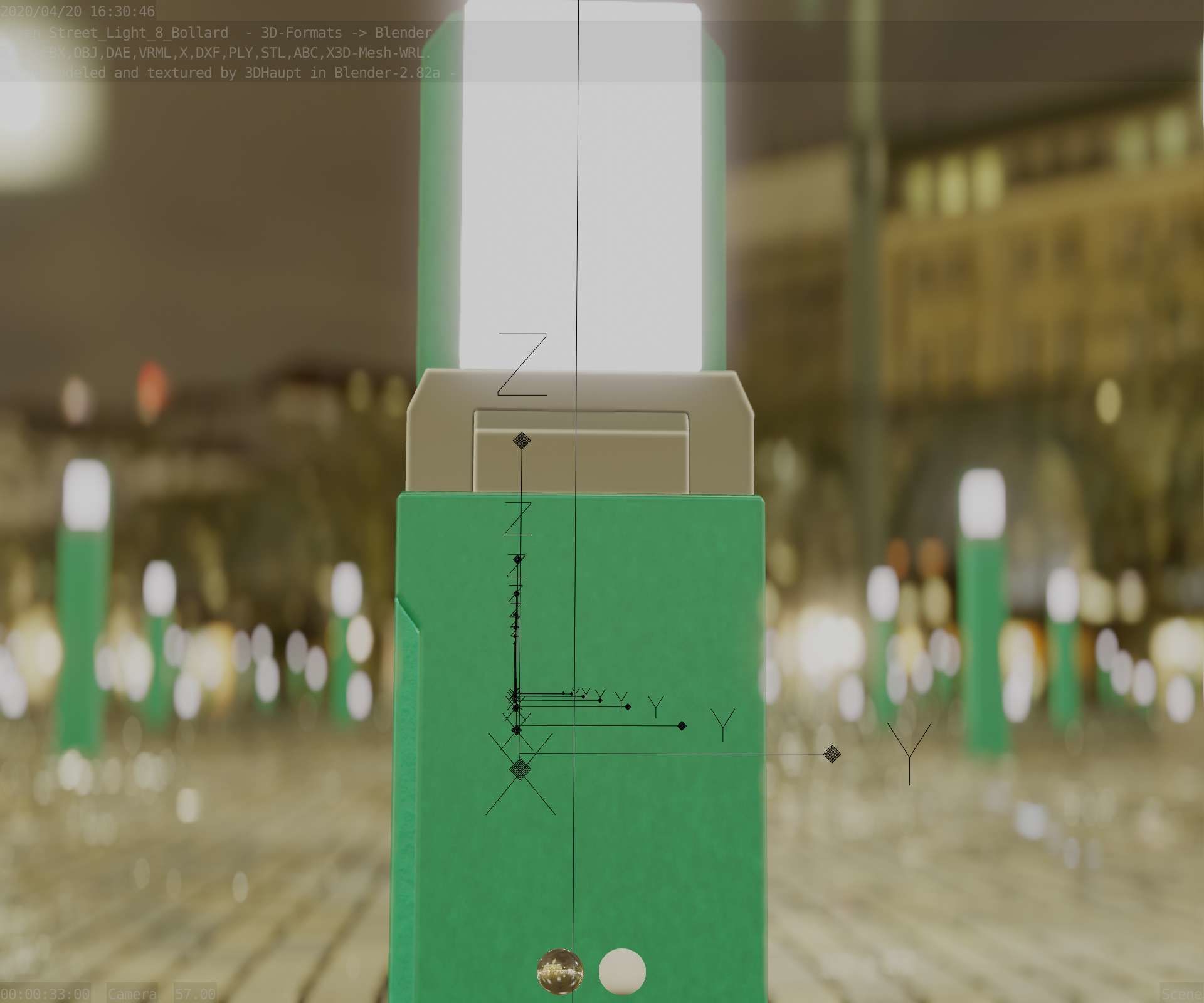 Street Light 8 Bollard 500 mm Moss Green Version 2 Low-poly 3D model_92