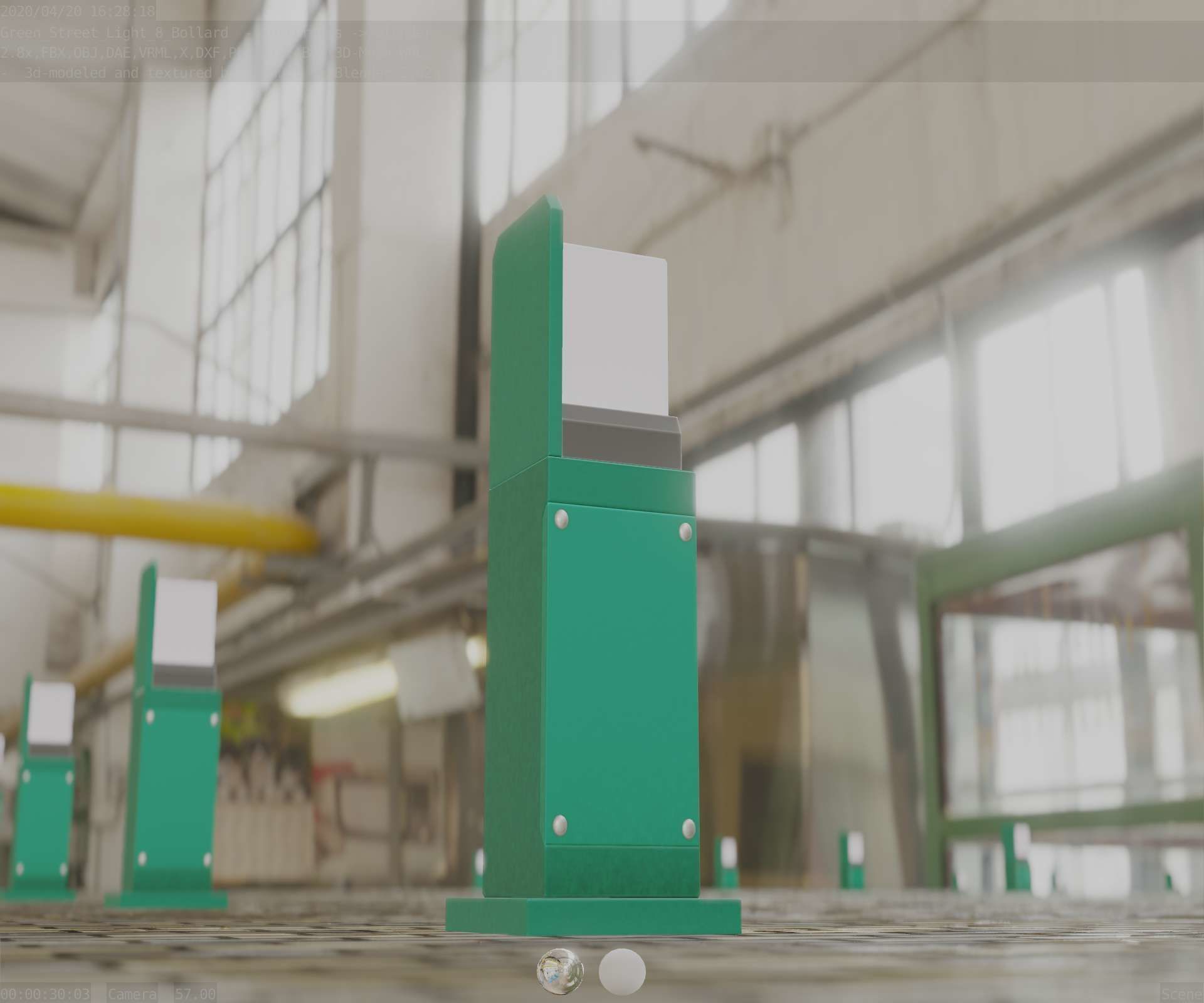 Street Light 8 Bollard 500 mm Moss Green Version 2 Low-poly 3D model_30