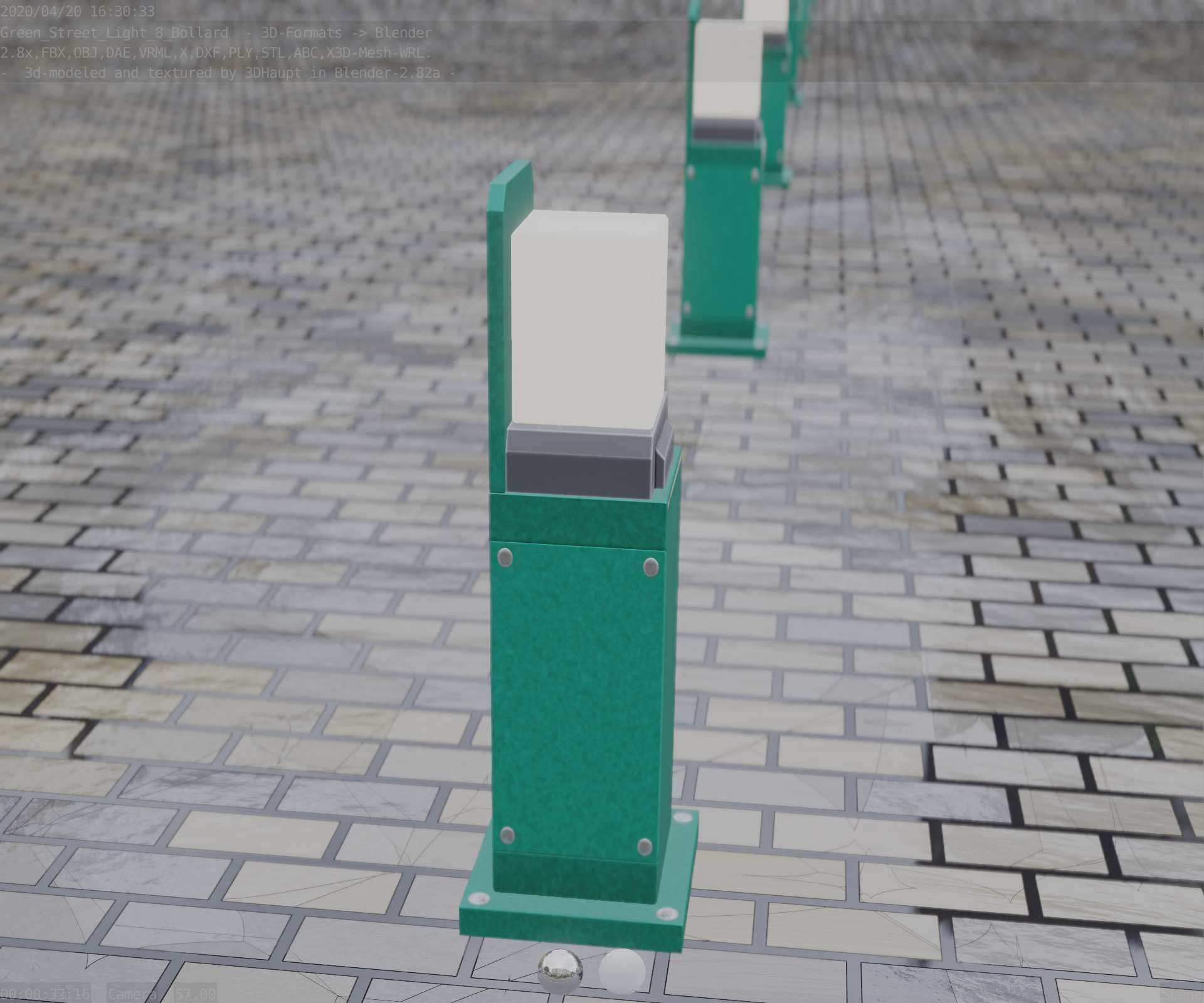 Street Light 8 Bollard 500 mm Moss Green Version 2 Low-poly 3D model_85
