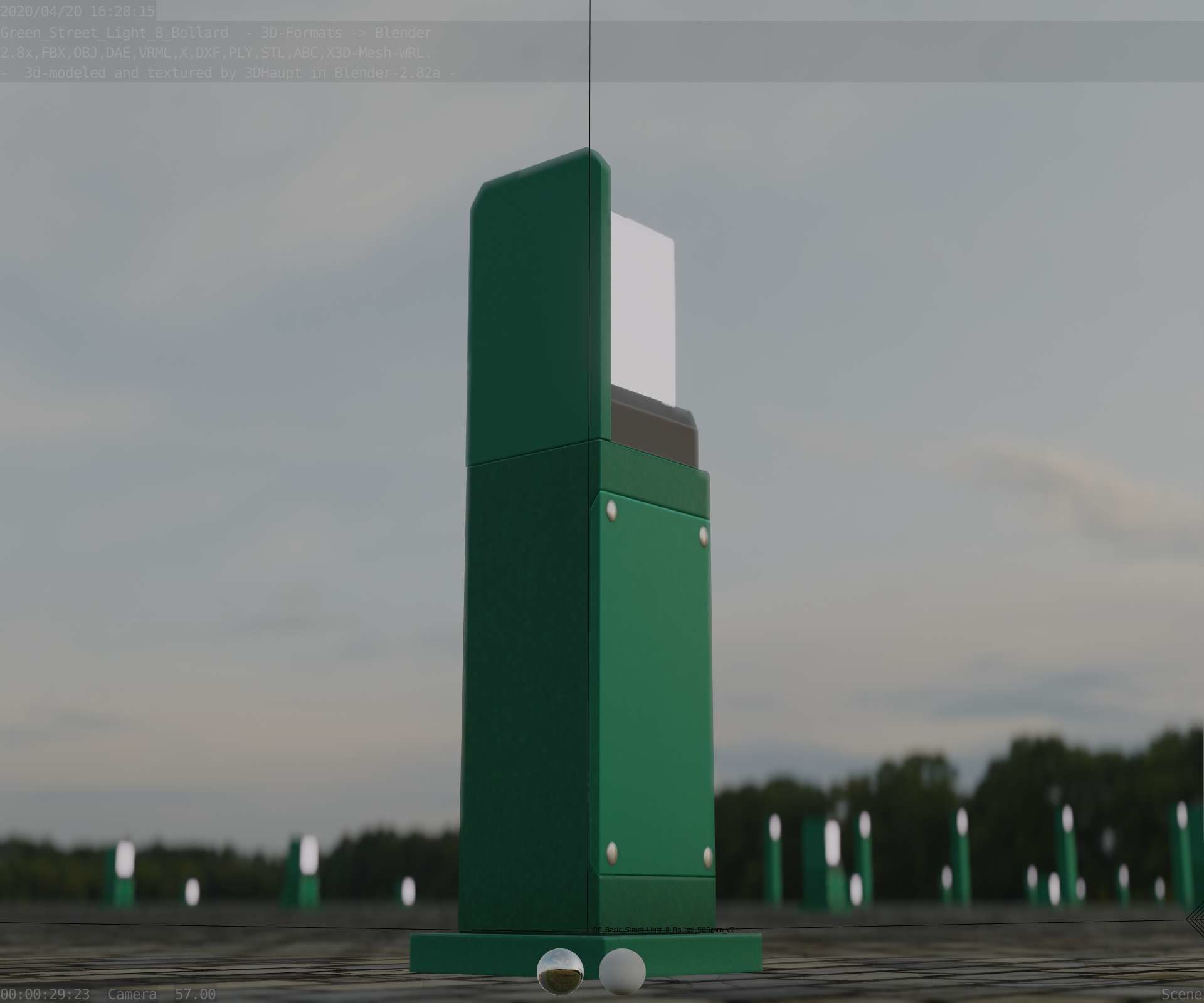 Street Light 8 Bollard 500 mm Moss Green Version 2 Low-poly 3D model_26