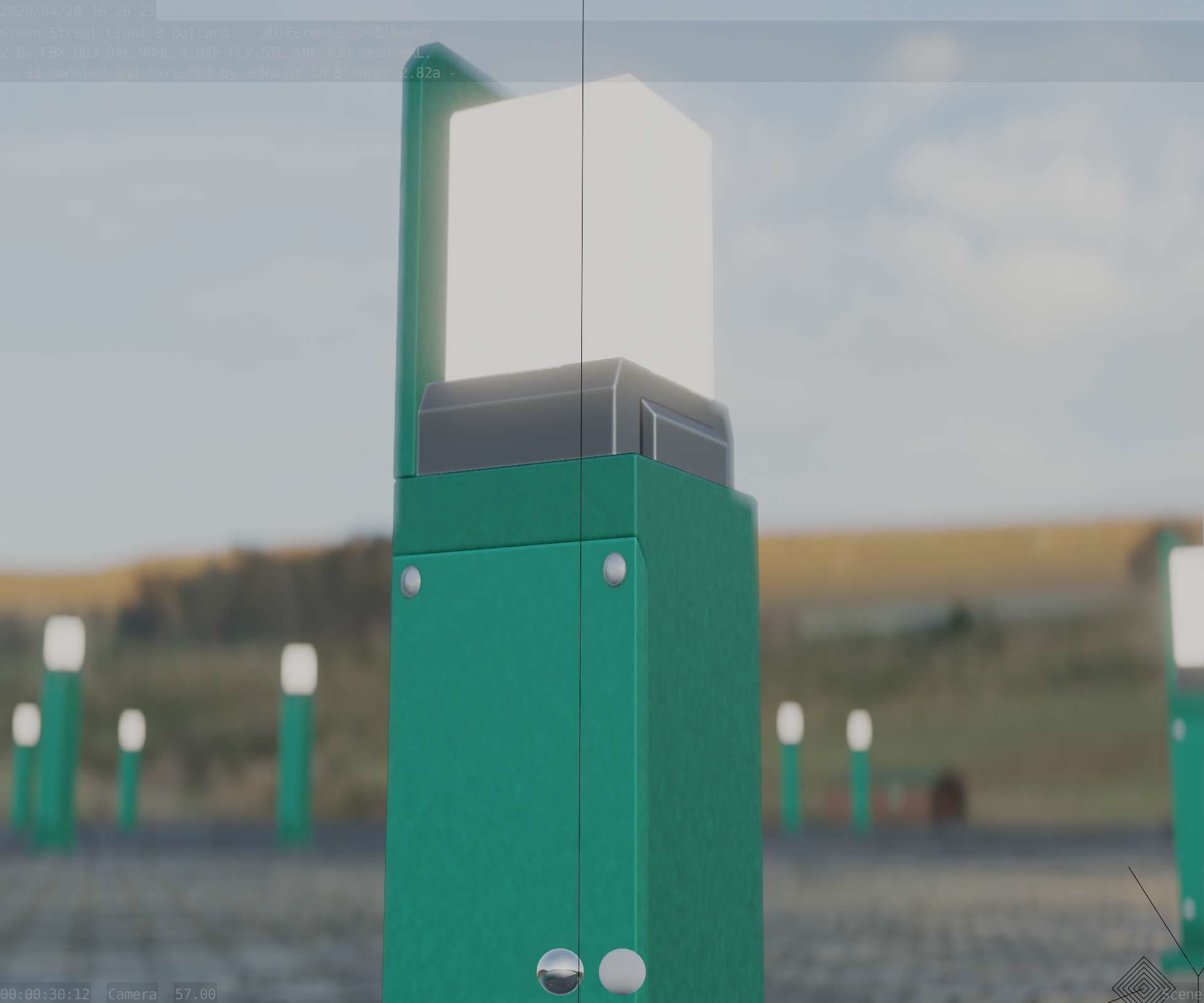 Street Light 8 Bollard 500 mm Moss Green Version 2 Low-poly 3D model_39
