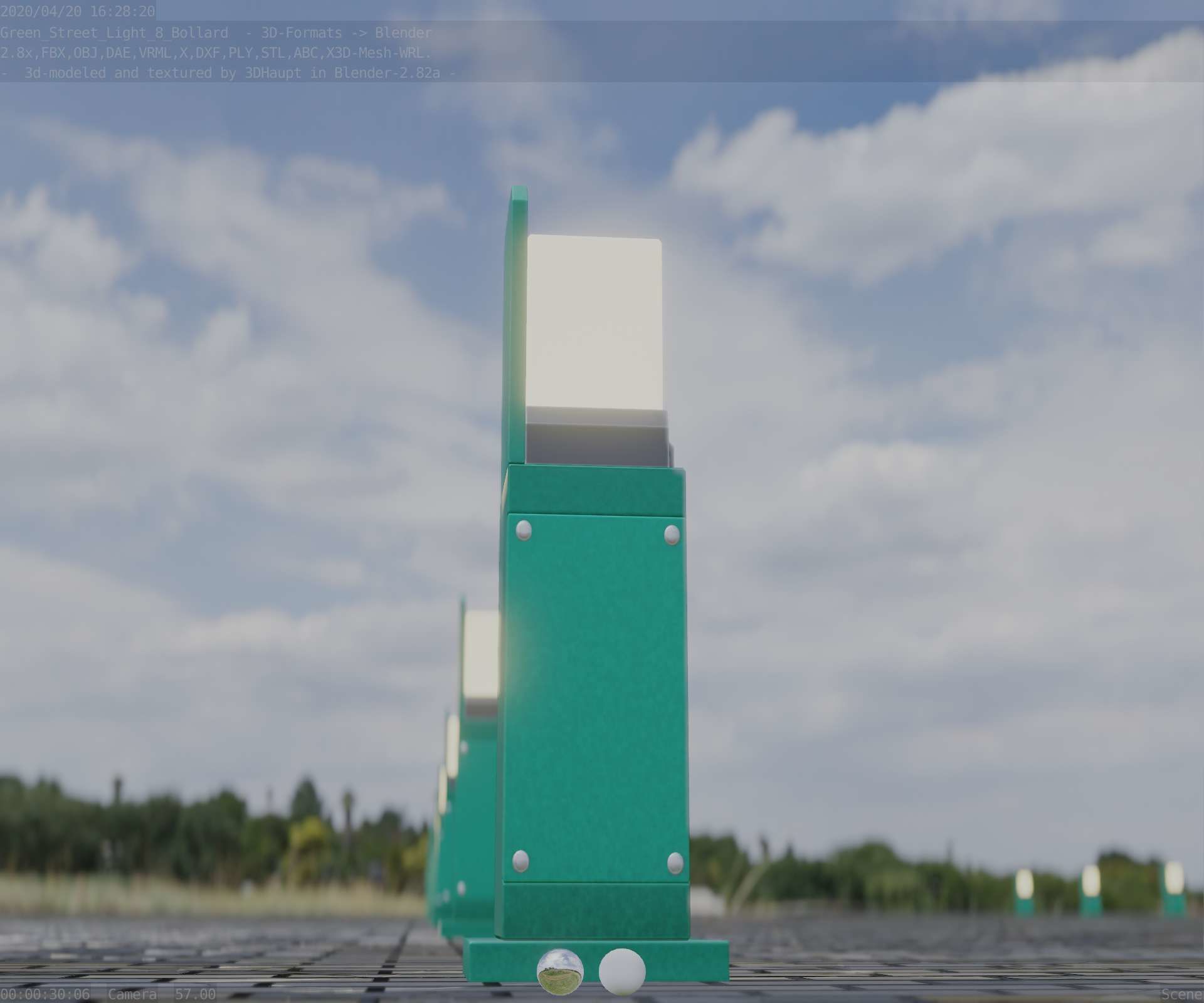 Street Light 8 Bollard 500 mm Moss Green Version 2 Low-poly 3D model_33