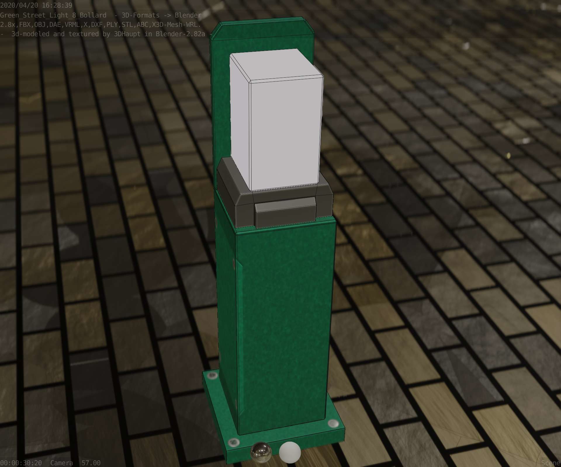 Street Light 8 Bollard 500 mm Moss Green Version 2 Low-poly 3D model_47