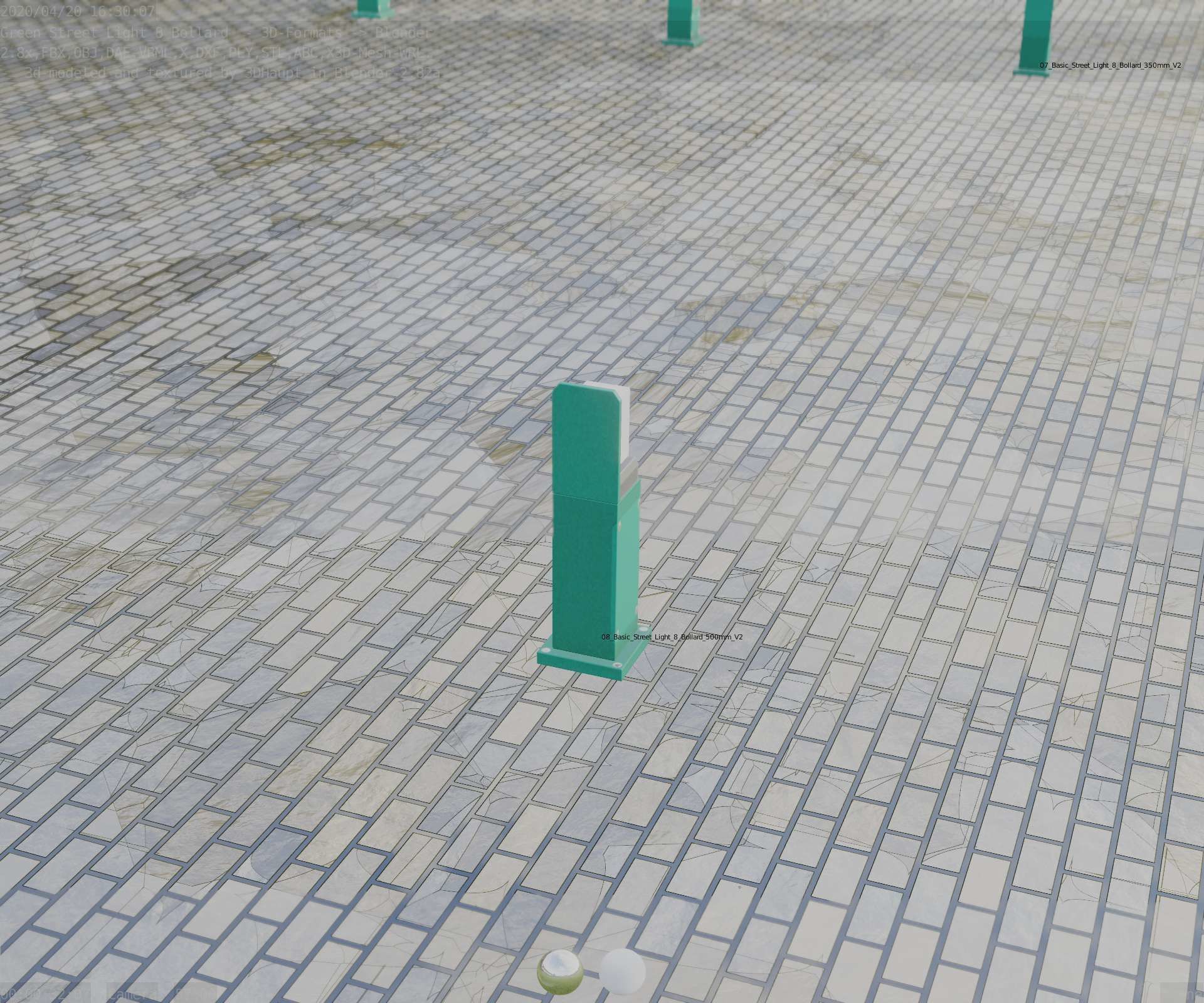 Street Light 8 Bollard 500 mm Moss Green Version 2 Low-poly 3D model_76