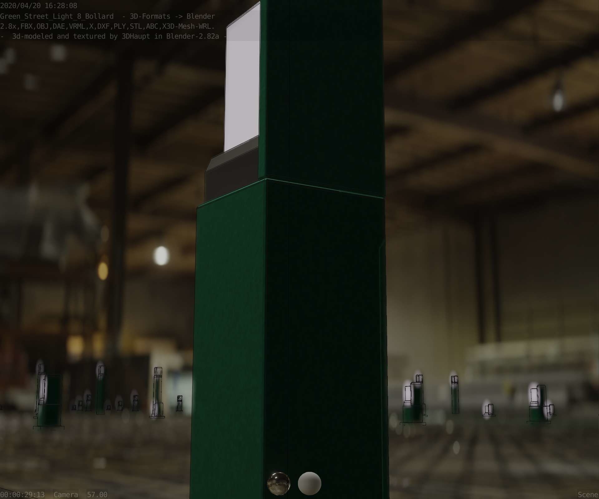 Street Light 8 Bollard 500 mm Moss Green Version 2 Low-poly 3D model_16