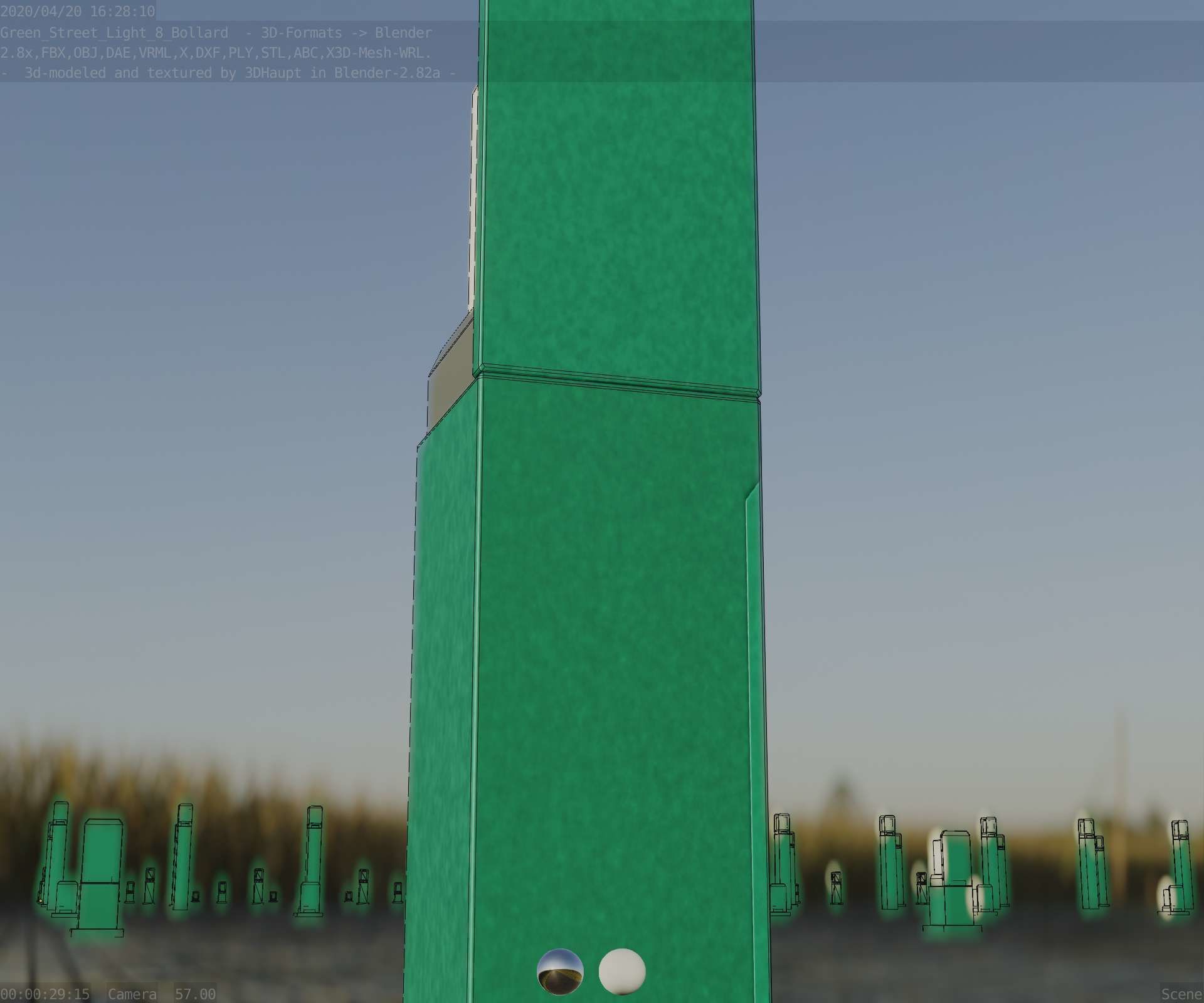 Street Light 8 Bollard 500 mm Moss Green Version 2 Low-poly 3D model_18