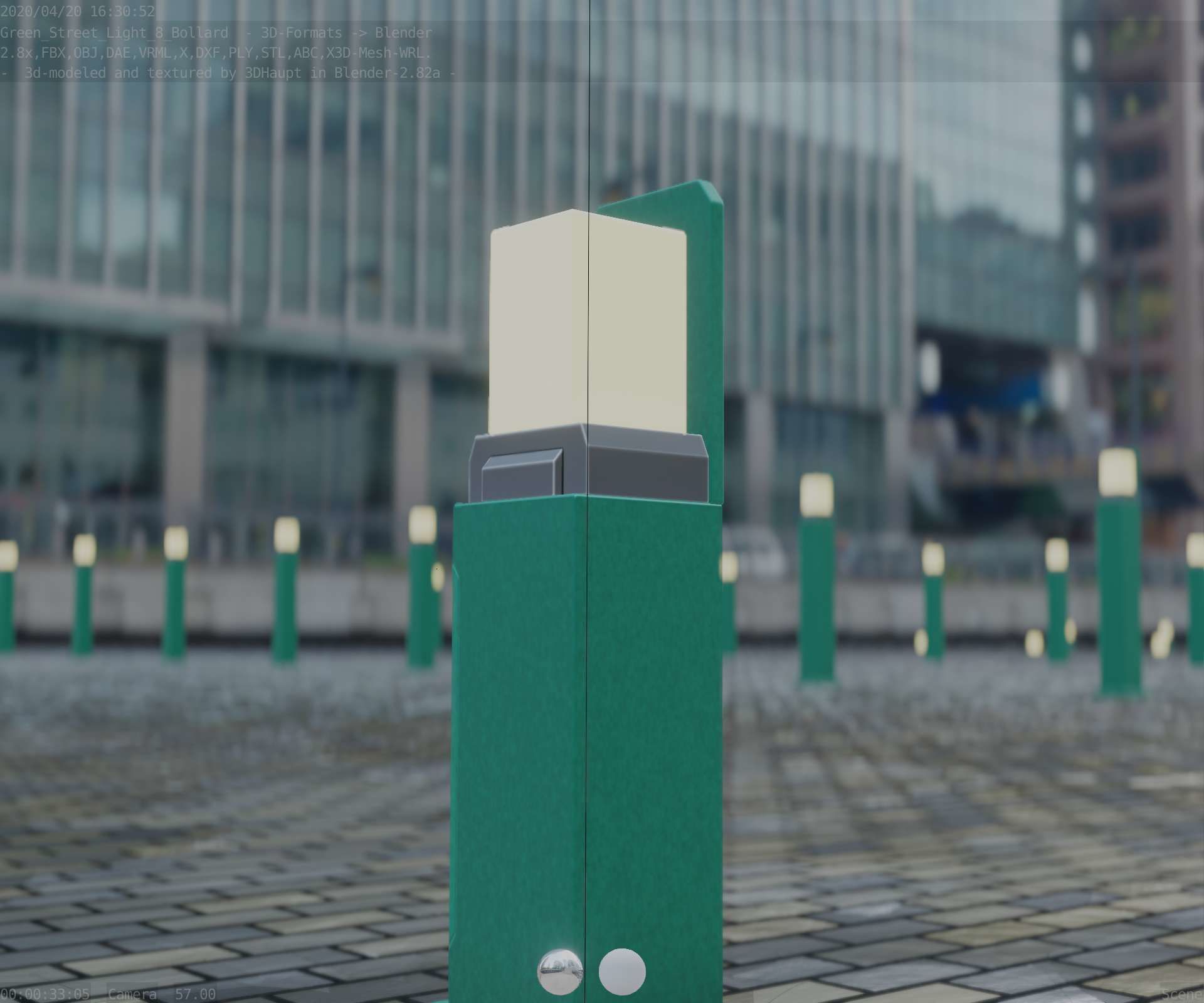 Street Light 8 Bollard 500 mm Moss Green Version 2 Low-poly 3D model_97