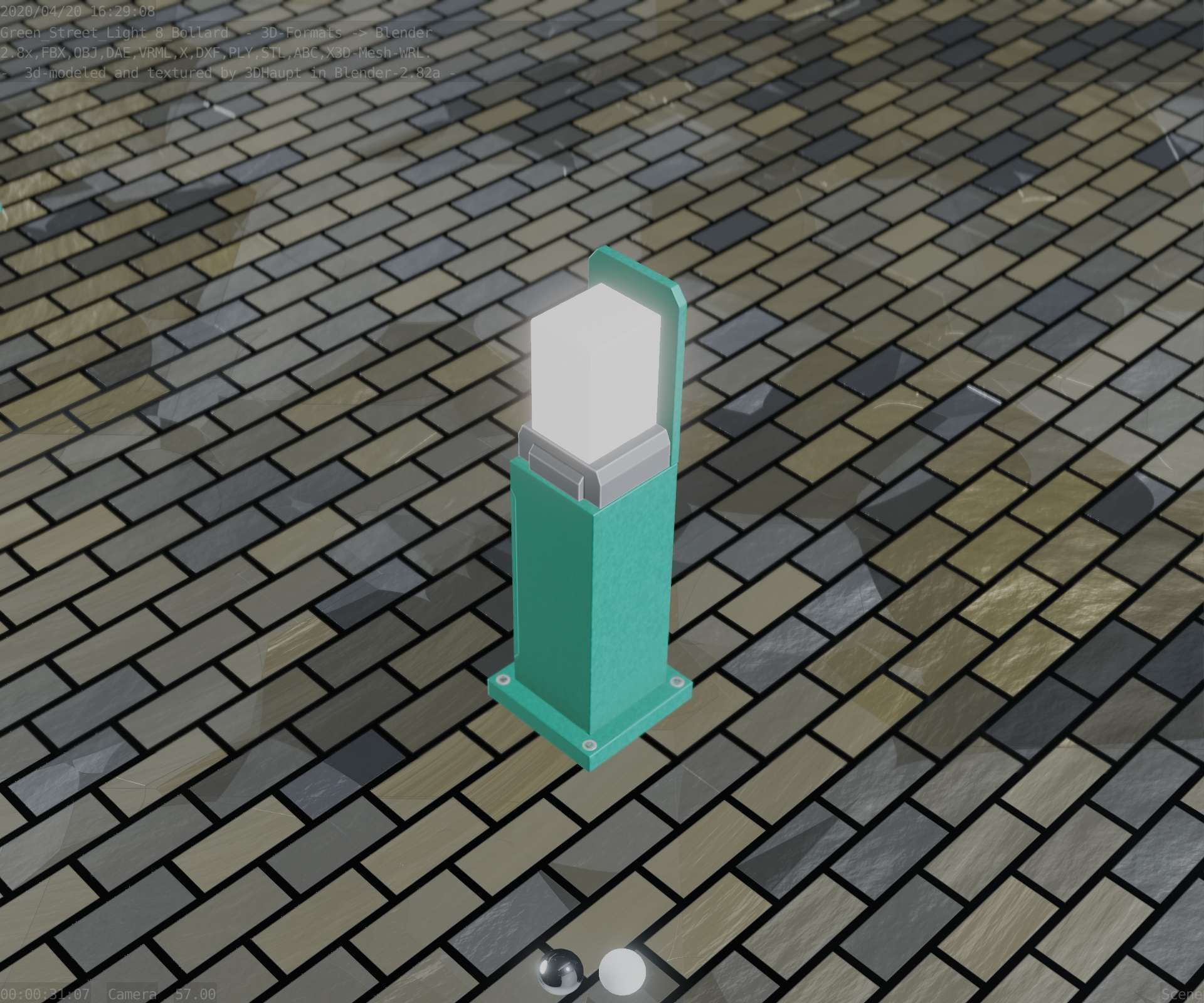 Street Light 8 Bollard 500 mm Moss Green Version 2 Low-poly 3D model_3