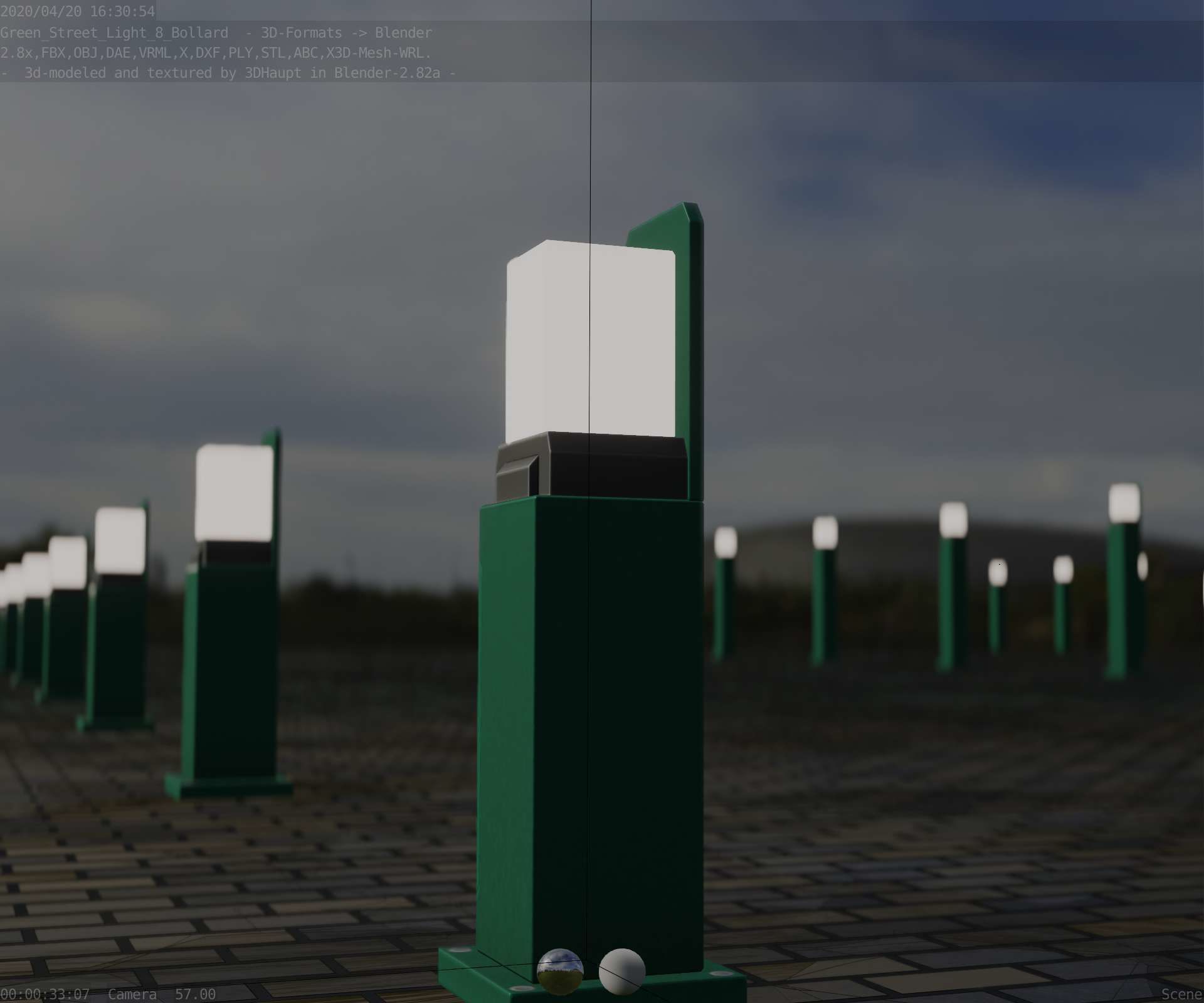 Street Light 8 Bollard 500 mm Moss Green Version 2 Low-poly 3D model_99