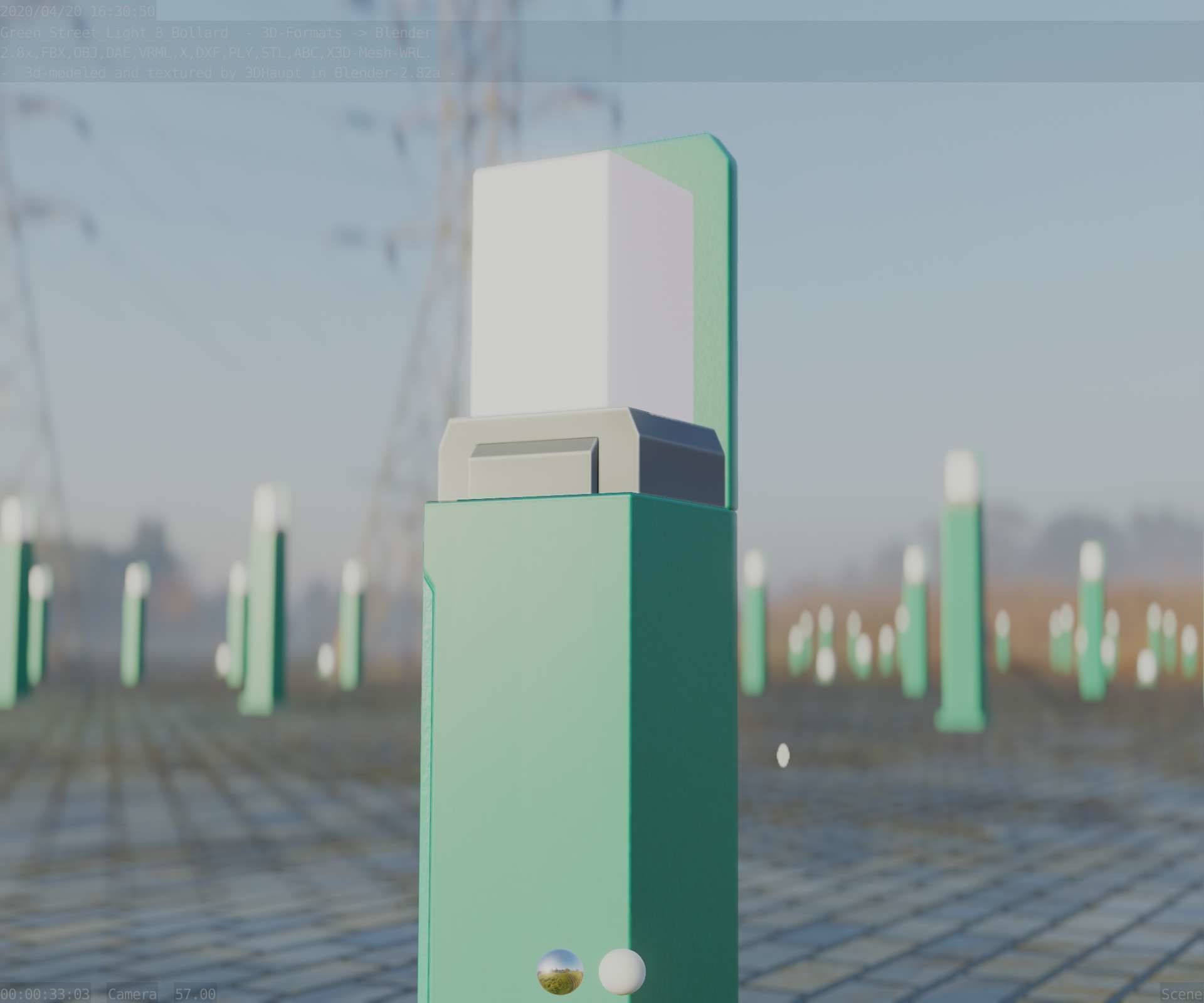 Street Light 8 Bollard 500 mm Moss Green Version 2 Low-poly 3D model_95