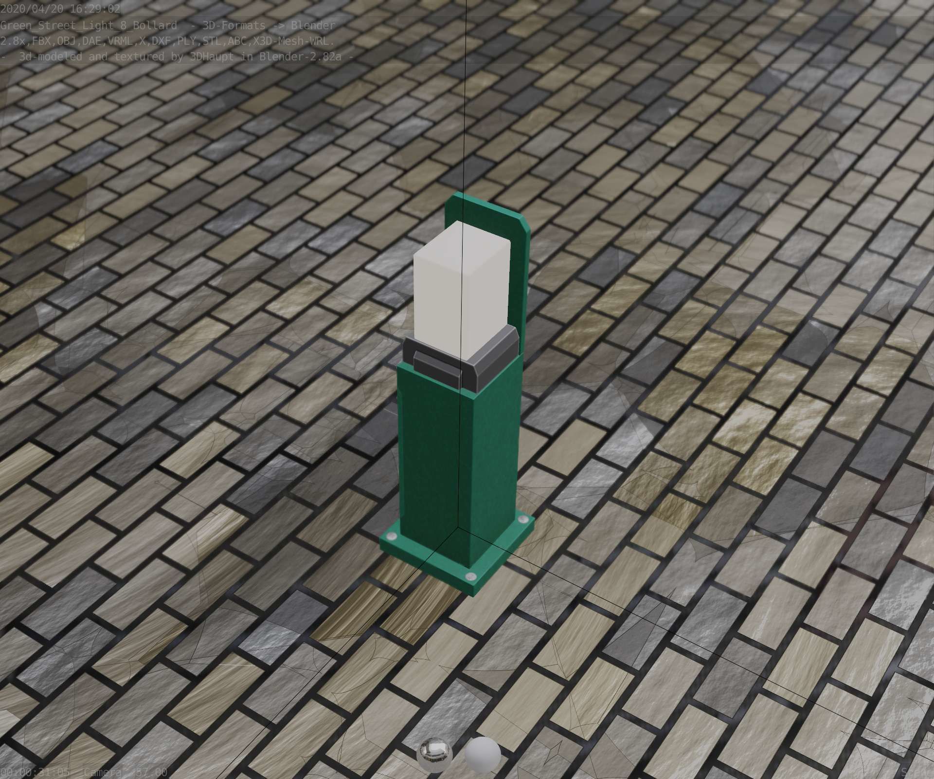 Street Light 8 Bollard 500 mm Moss Green Version 2 Low-poly 3D model_56