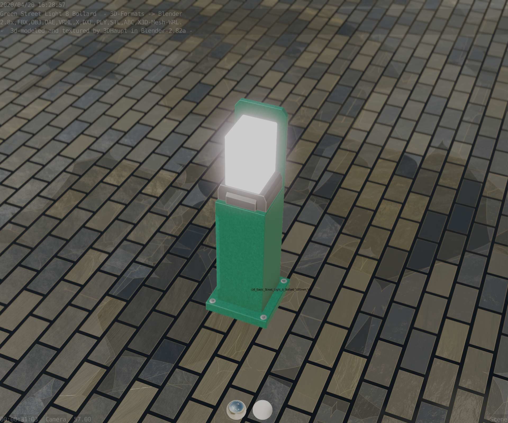 Street Light 8 Bollard 500 mm Moss Green Version 2 Low-poly 3D model_54