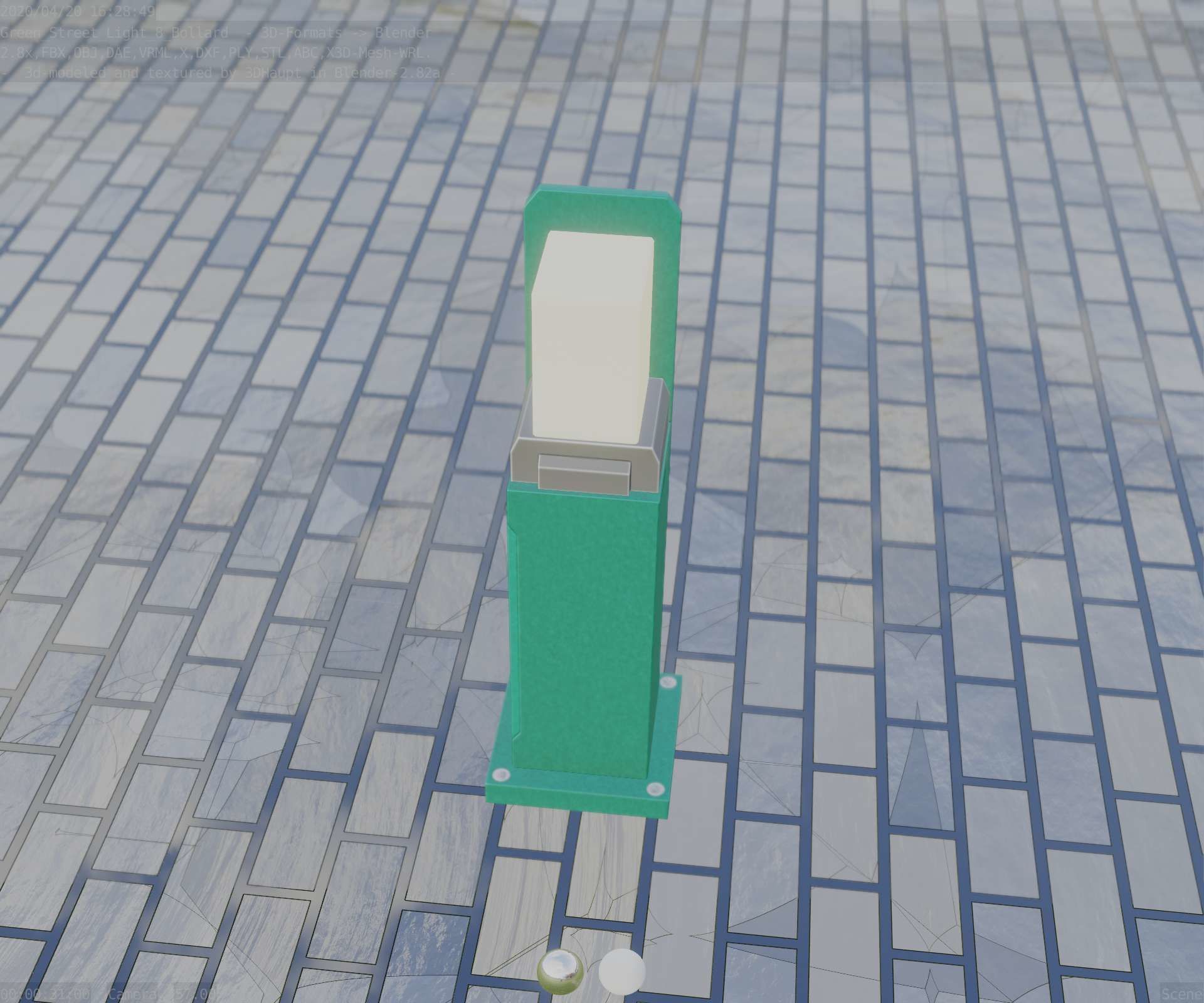 Street Light 8 Bollard 500 mm Moss Green Version 2 Low-poly 3D model_51