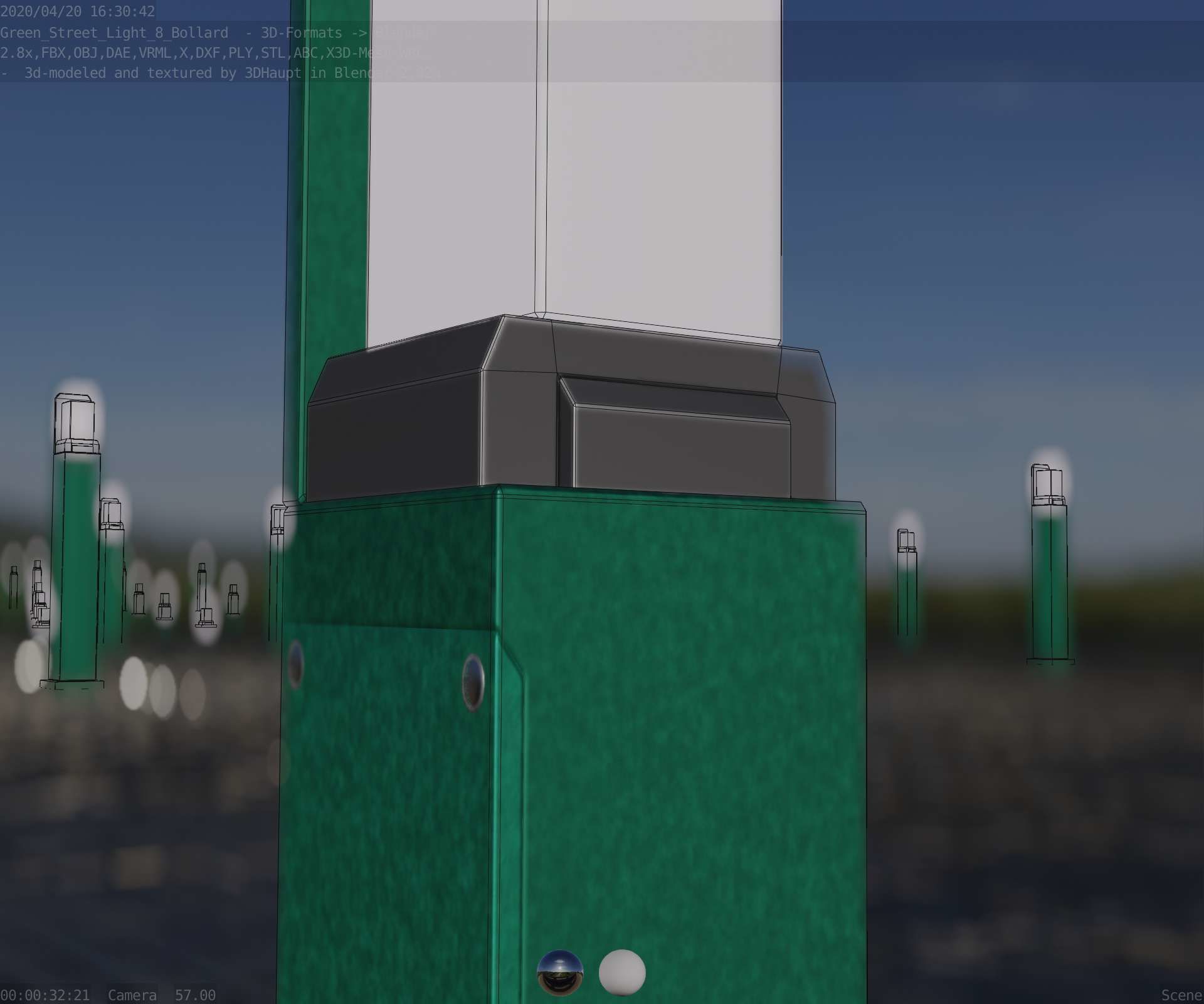 Street Light 8 Bollard 500 mm Moss Green Version 2 Low-poly 3D model_1