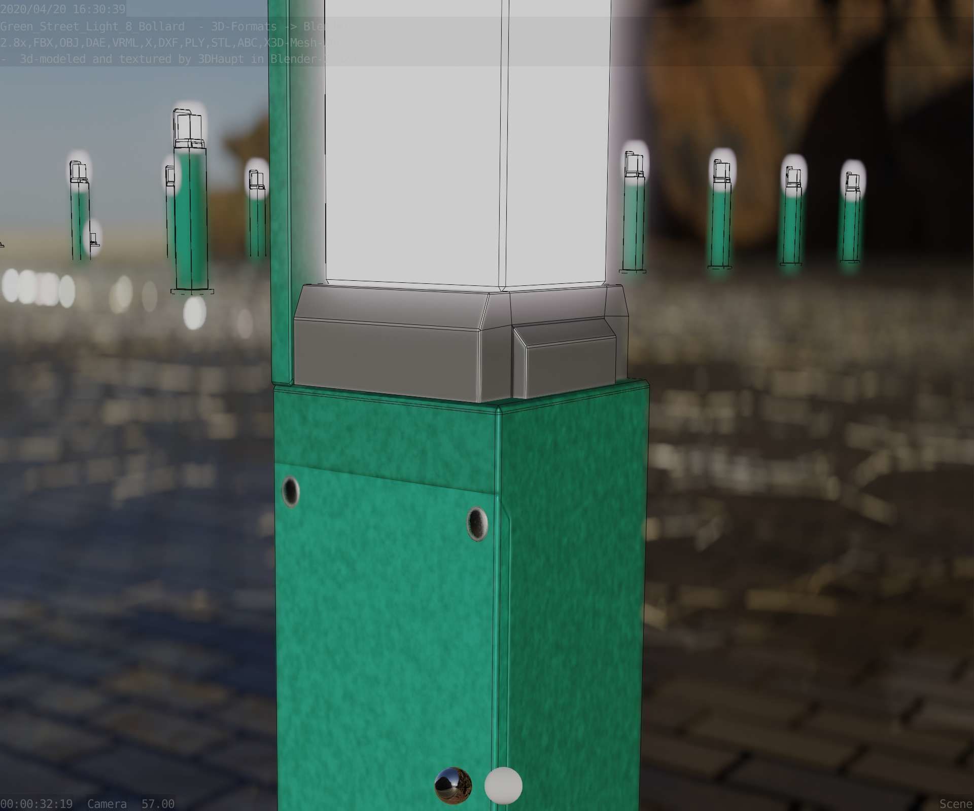 Street Light 8 Bollard 500 mm Moss Green Version 2 Low-poly 3D model_88