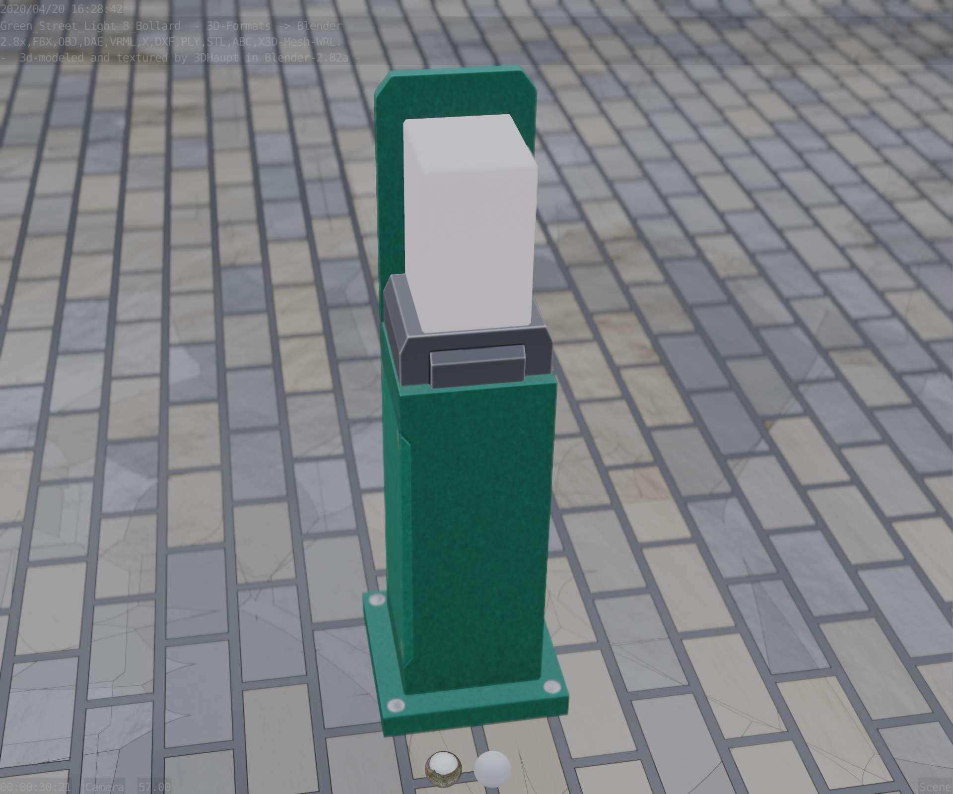 Street Light 8 Bollard 500 mm Moss Green Version 2 Low-poly 3D model_48
