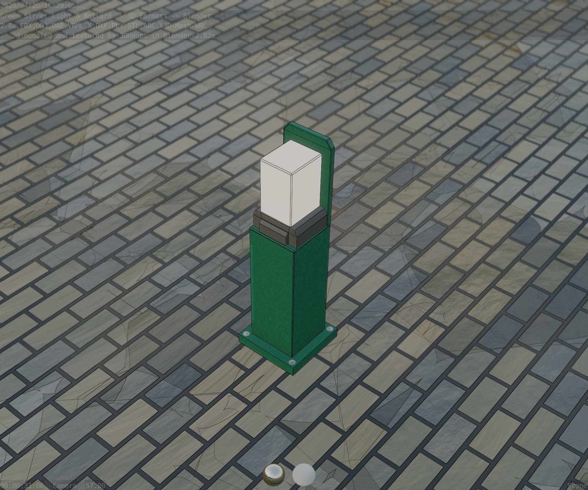 Street Light 8 Bollard 500 mm Moss Green Version 2 Low-poly 3D model_2