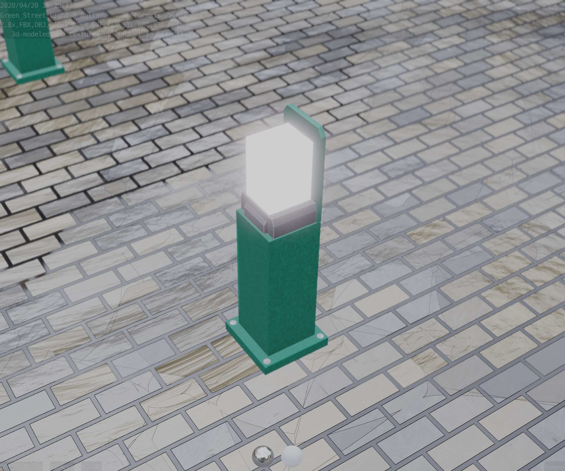 Street Light 8 Bollard 500 mm Moss Green Version 2 Low-poly 3D model_5