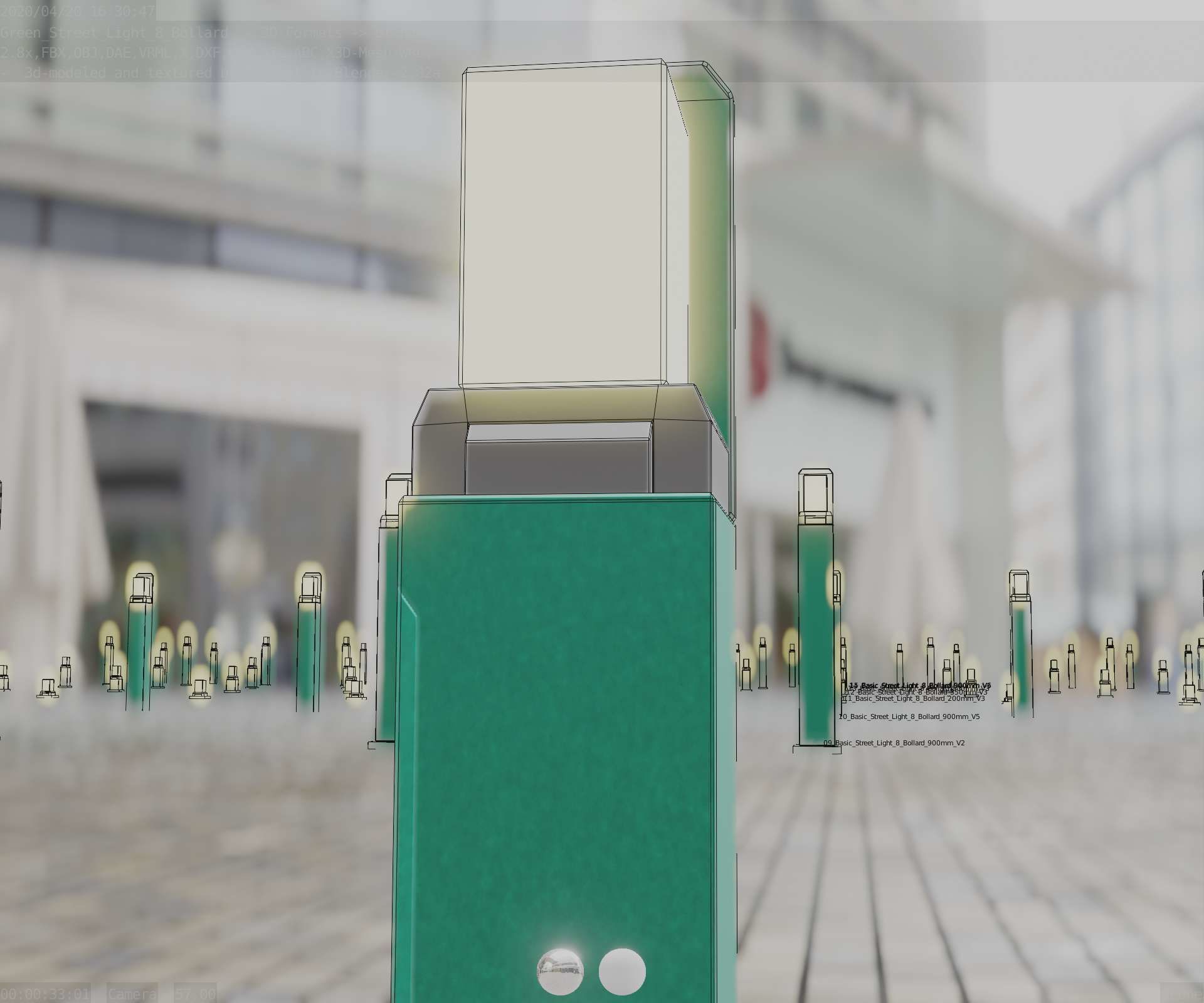 Street Light 8 Bollard 500 mm Moss Green Version 2 Low-poly 3D model_93