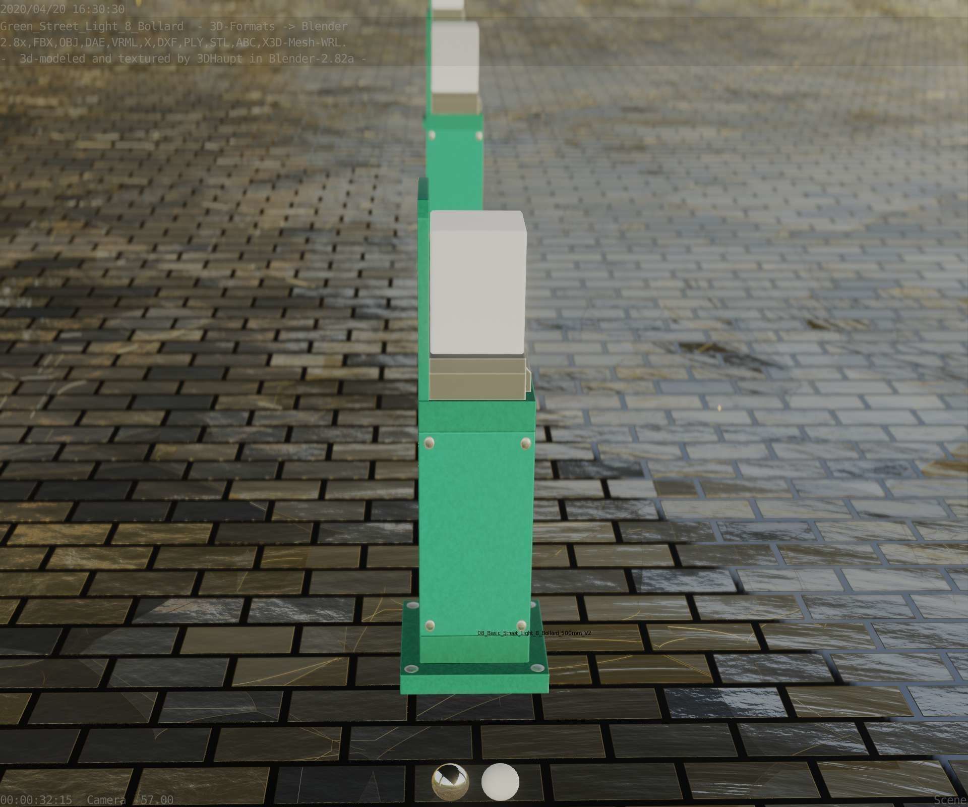 Street Light 8 Bollard 500 mm Moss Green Version 2 Low-poly 3D model_84