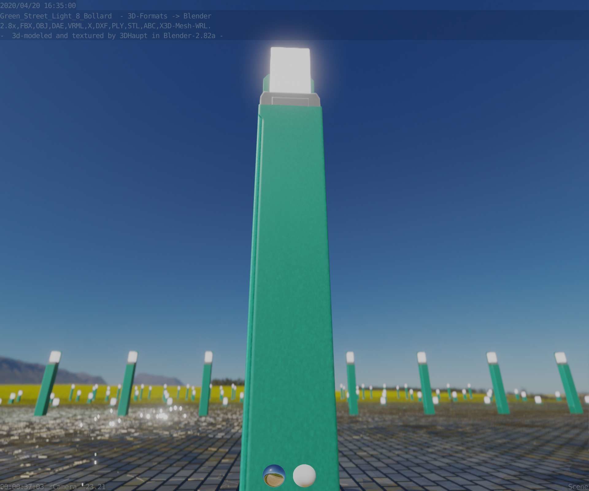 Street Light 8 Bollard 900 mm Moss Green Version 2 Low-poly 3D model_91