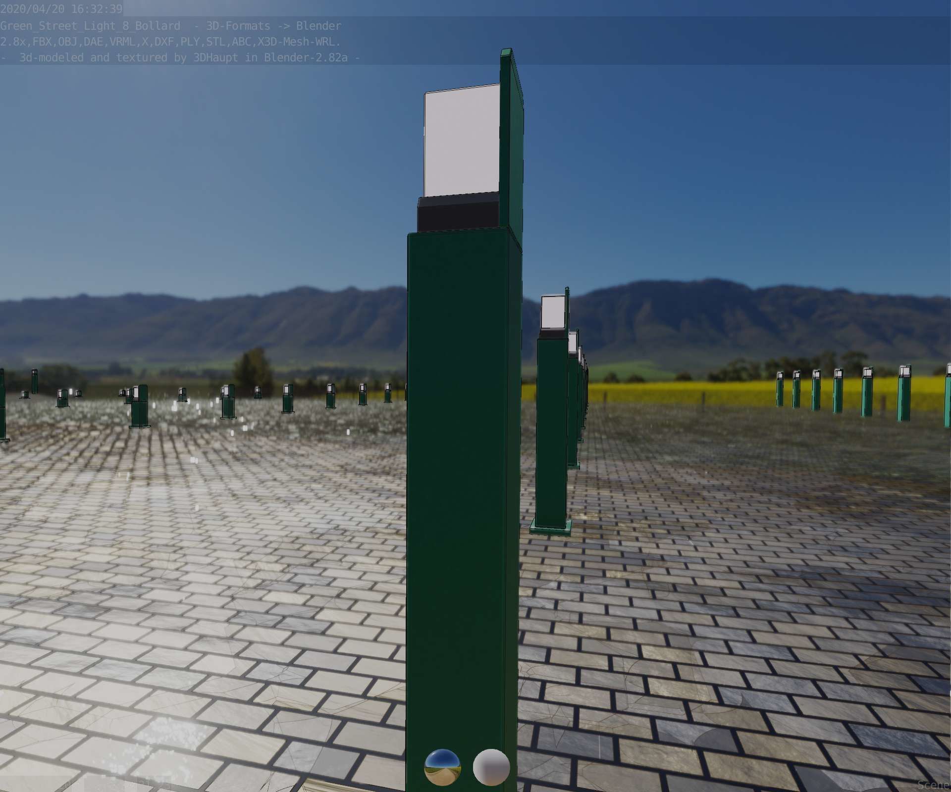 Street Light 8 Bollard 900 mm Moss Green Version 2 Low-poly 3D model_64