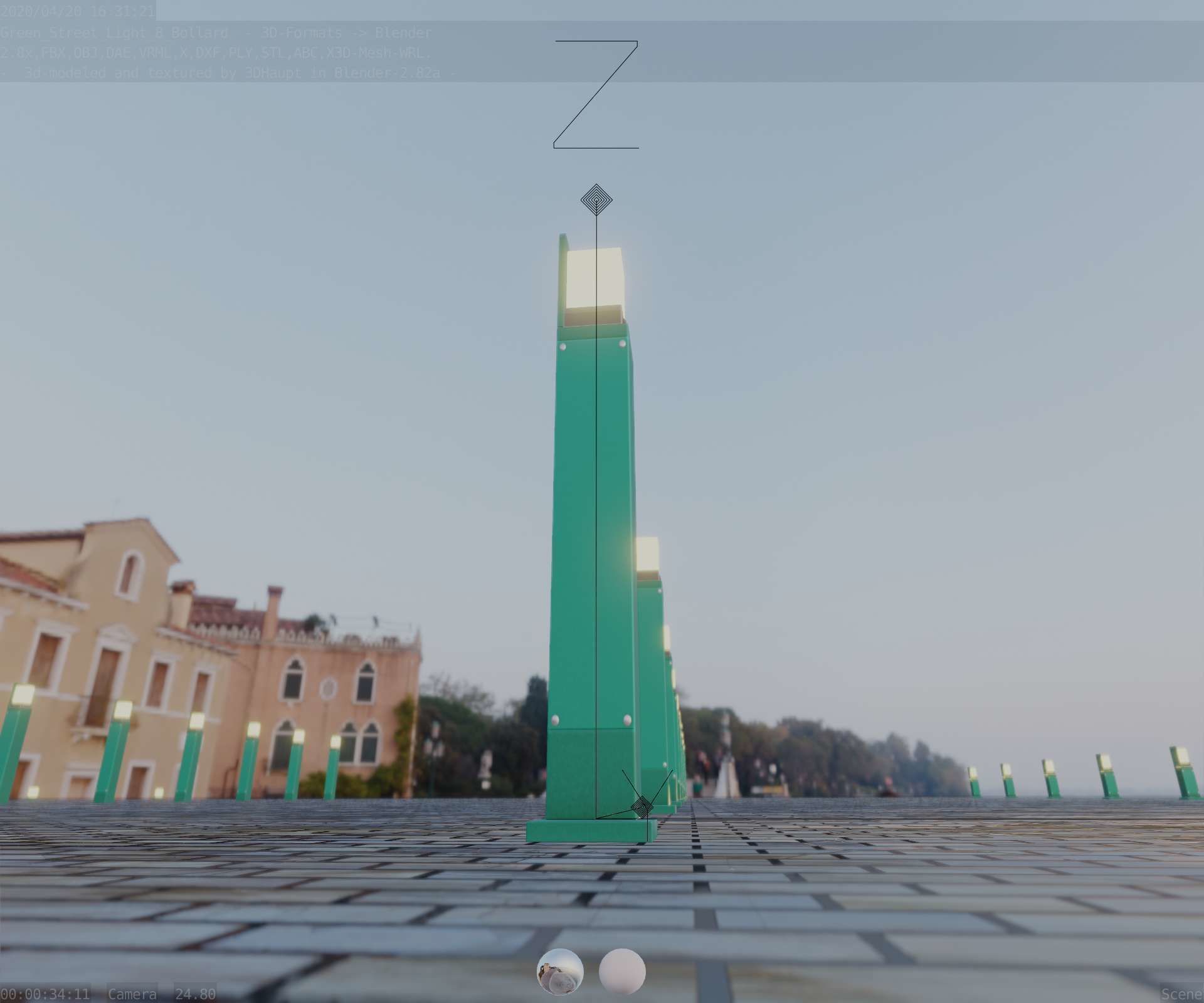 Street Light 8 Bollard 900 mm Moss Green Version 2 Low-poly 3D model_31