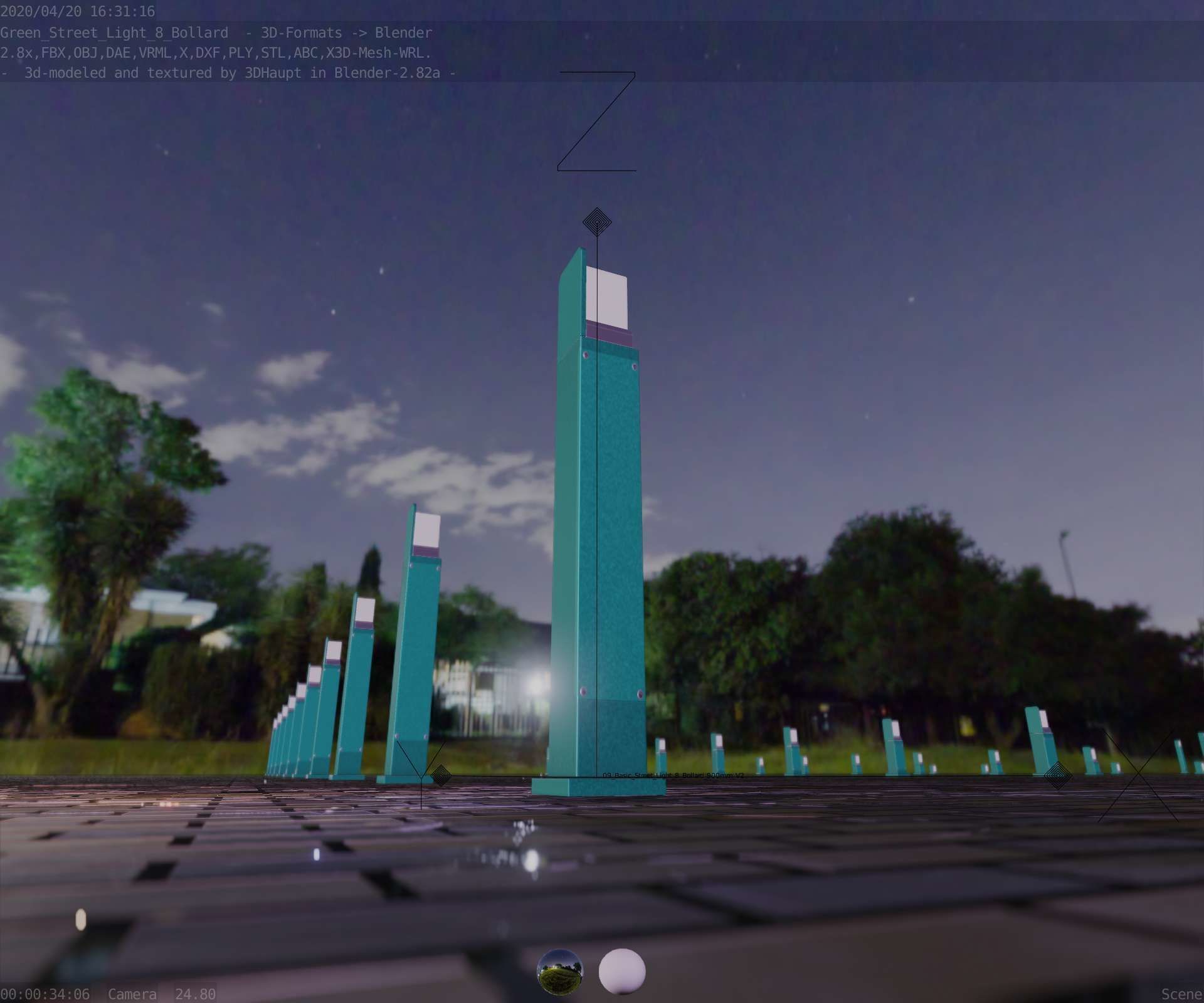 Street Light 8 Bollard 900 mm Moss Green Version 2 Low-poly 3D model_26