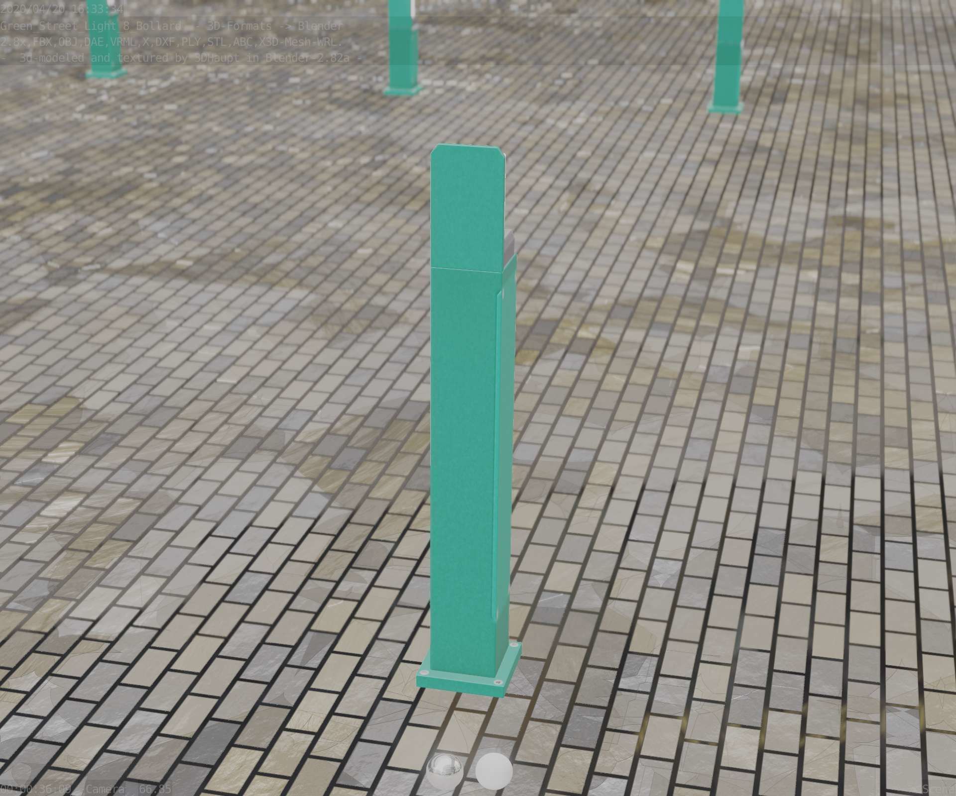 Street Light 8 Bollard 900 mm Moss Green Version 2 Low-poly 3D model_77