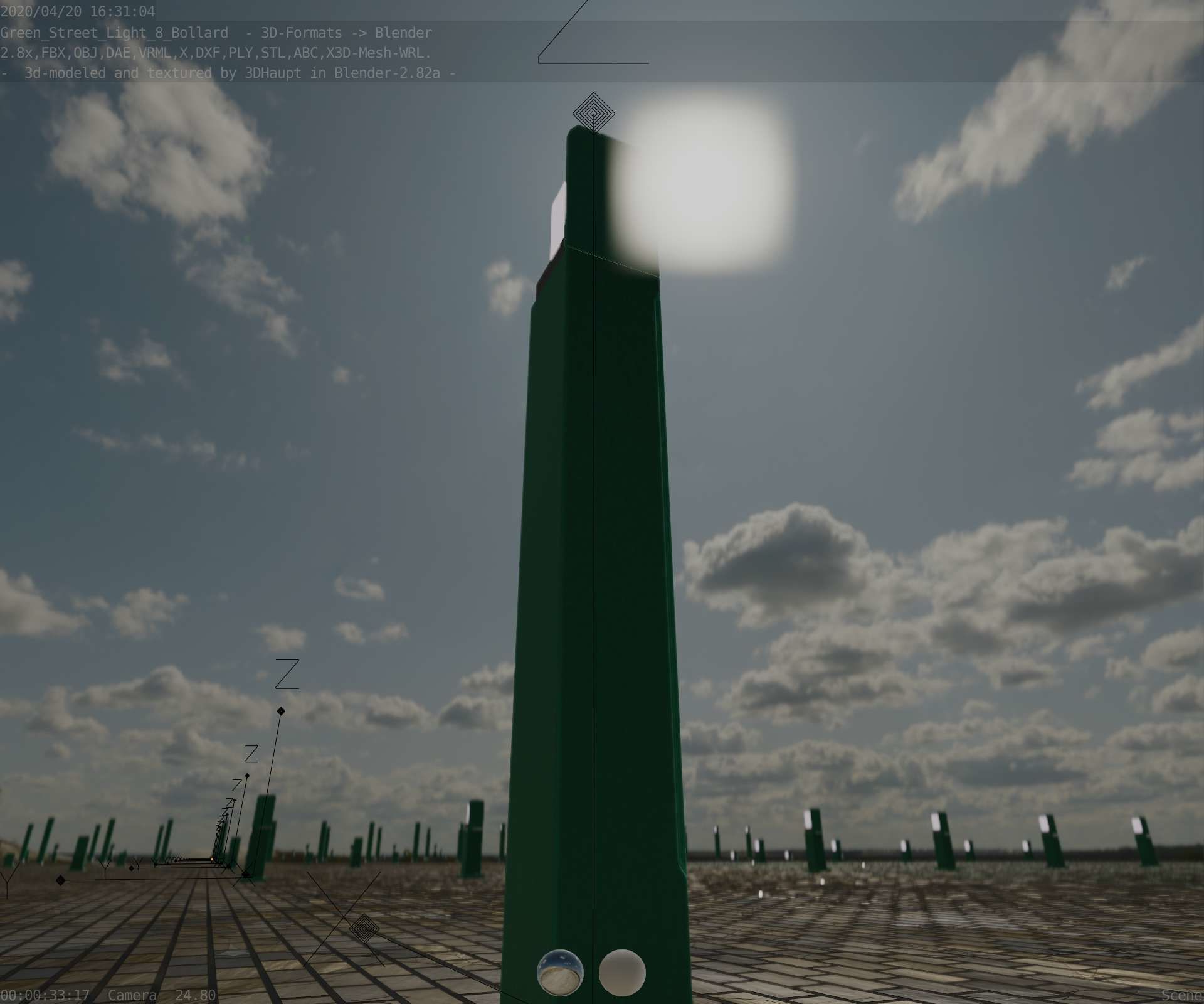 Street Light 8 Bollard 900 mm Moss Green Version 2 Low-poly 3D model_13