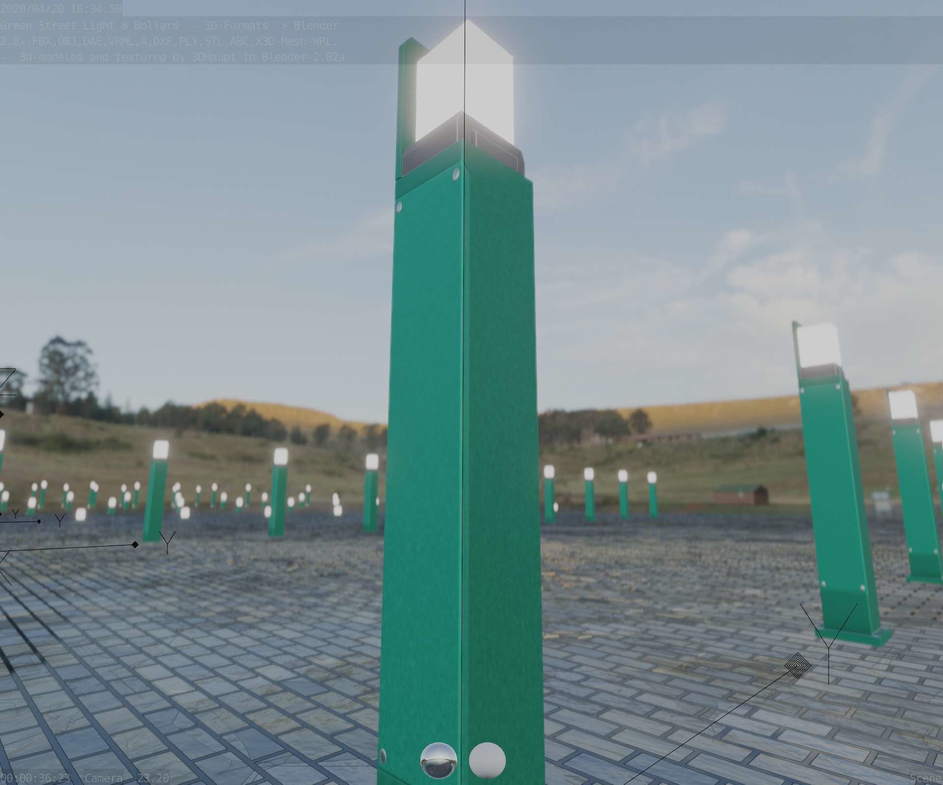 Street Light 8 Bollard 900 mm Moss Green Version 2 Low-poly 3D model_4