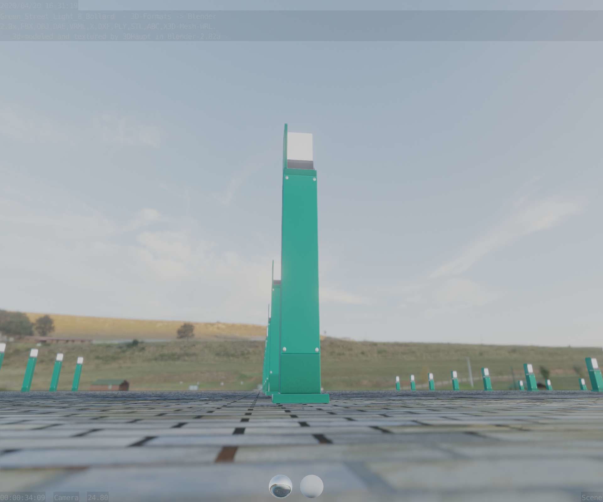 Street Light 8 Bollard 900 mm Moss Green Version 2 Low-poly 3D model_29