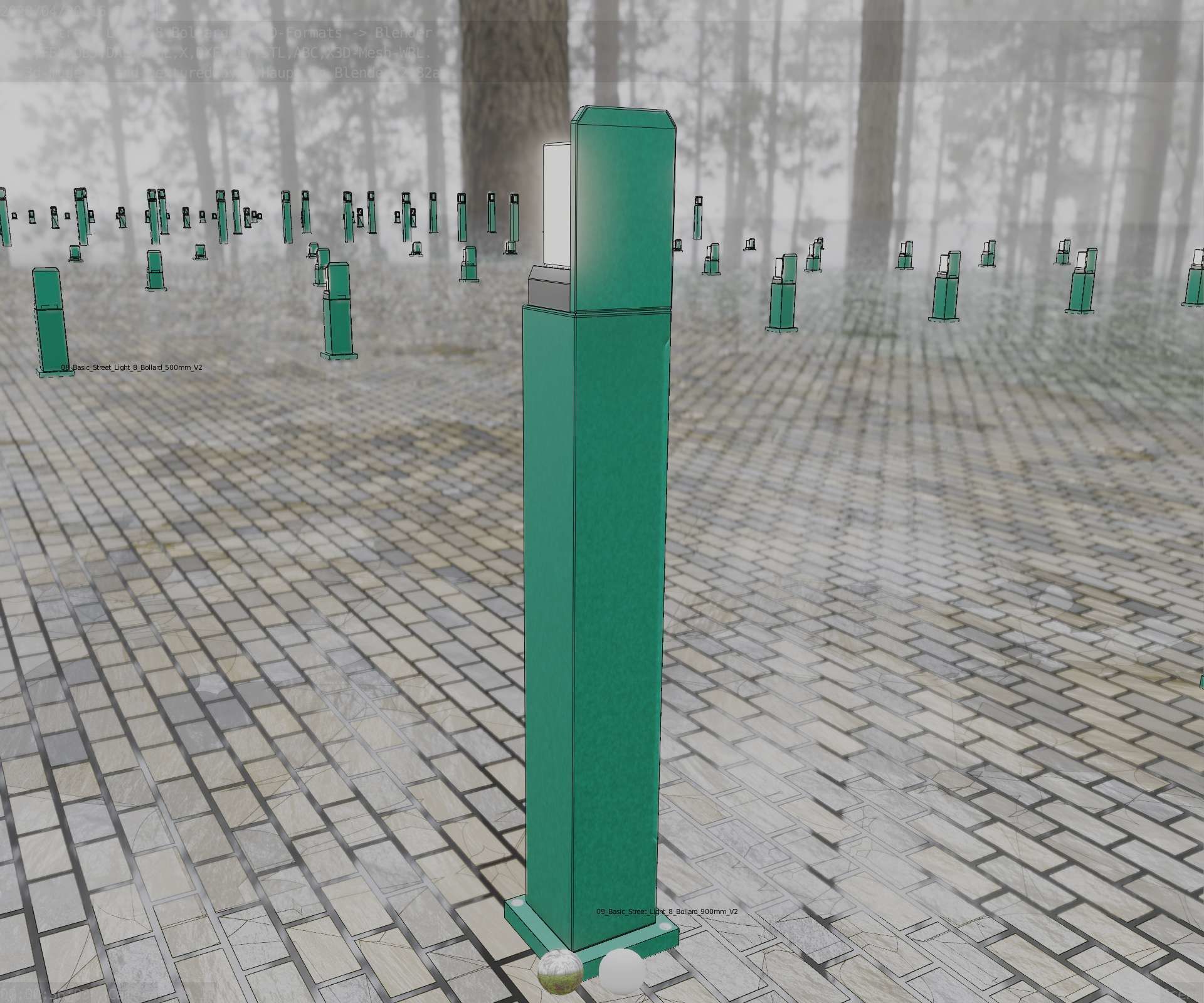 Street Light 8 Bollard 900 mm Moss Green Version 2 Low-poly 3D model_71