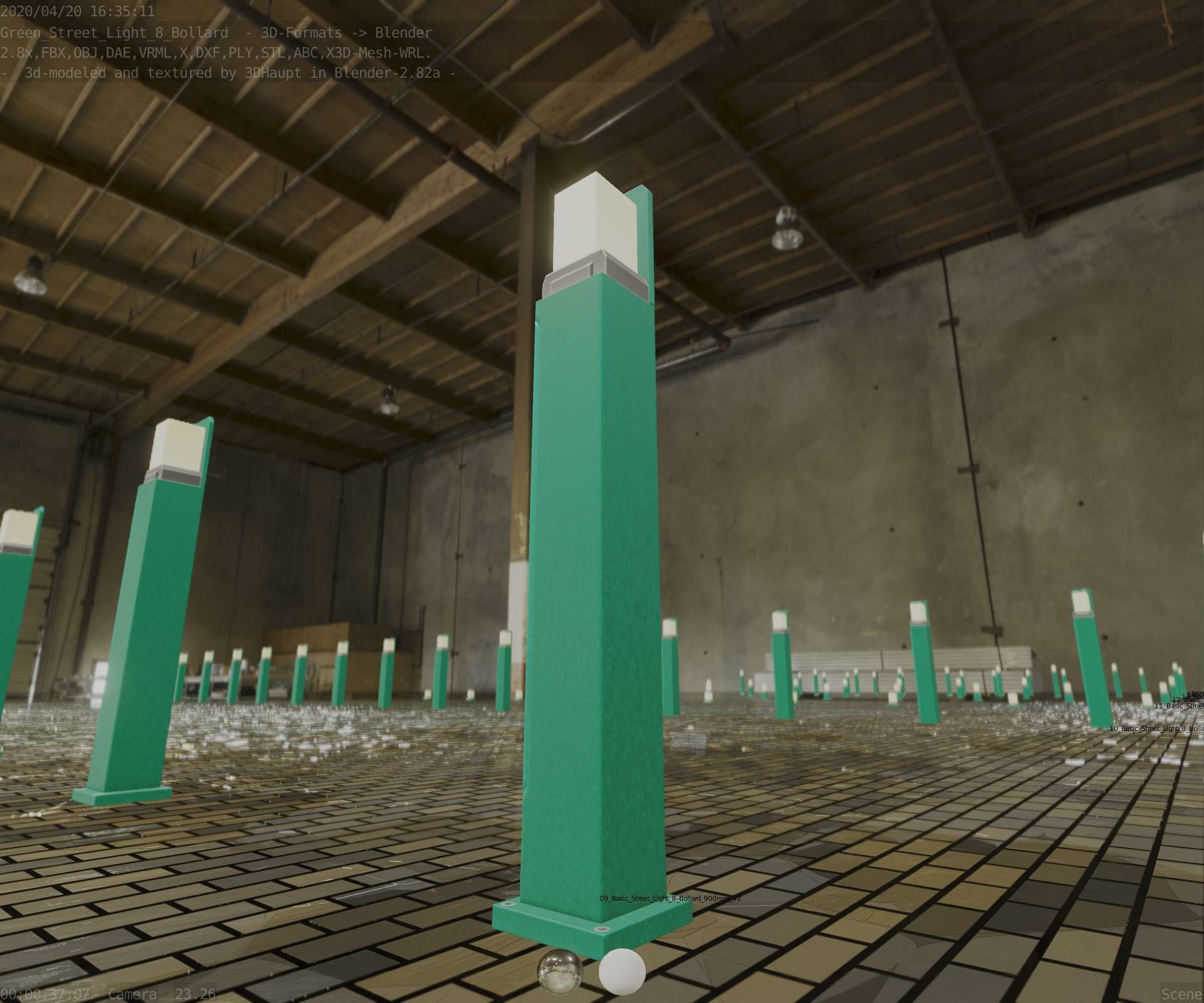 Street Light 8 Bollard 900 mm Moss Green Version 2 Low-poly 3D model_95