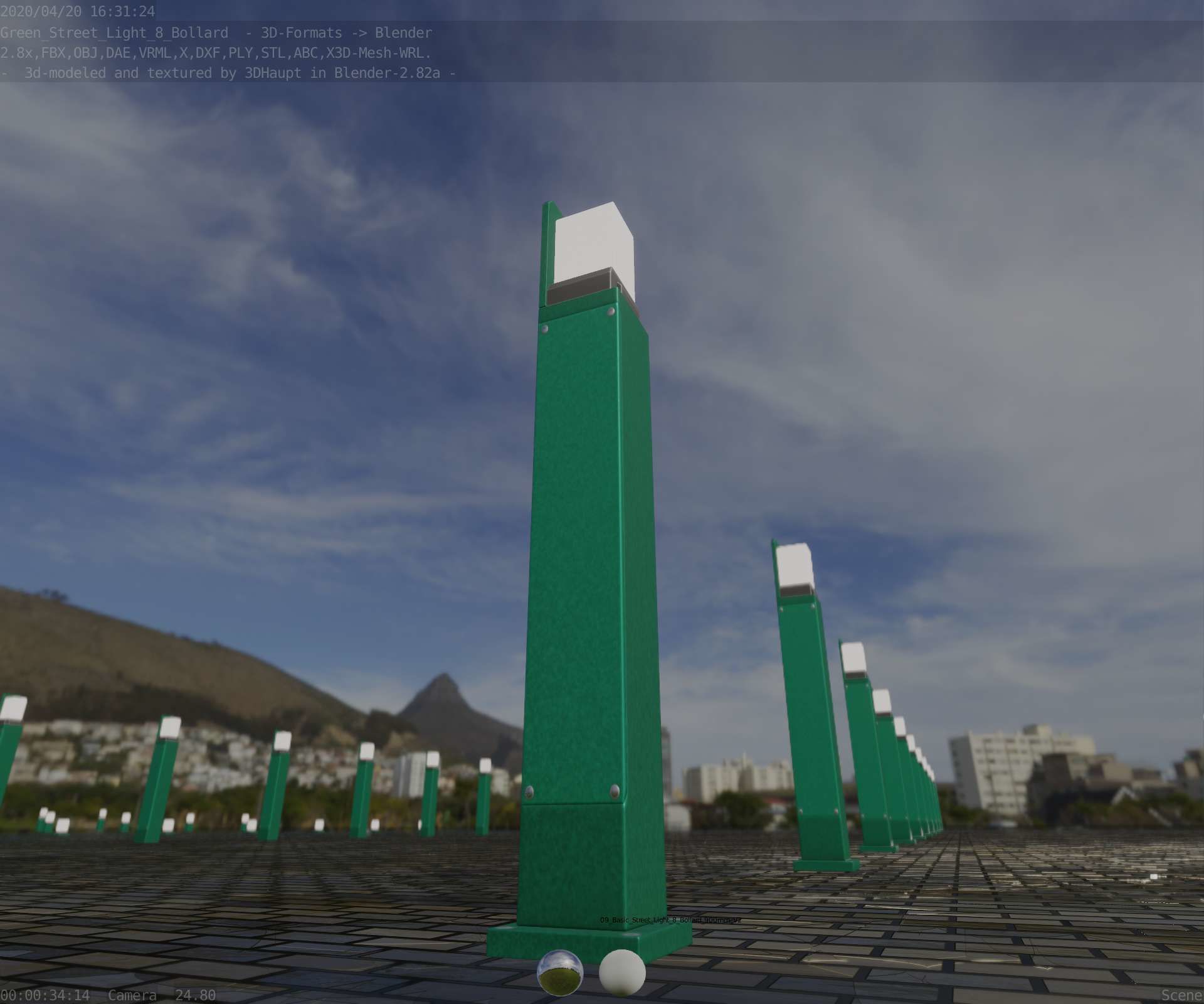 Street Light 8 Bollard 900 mm Moss Green Version 2 Low-poly 3D model_34