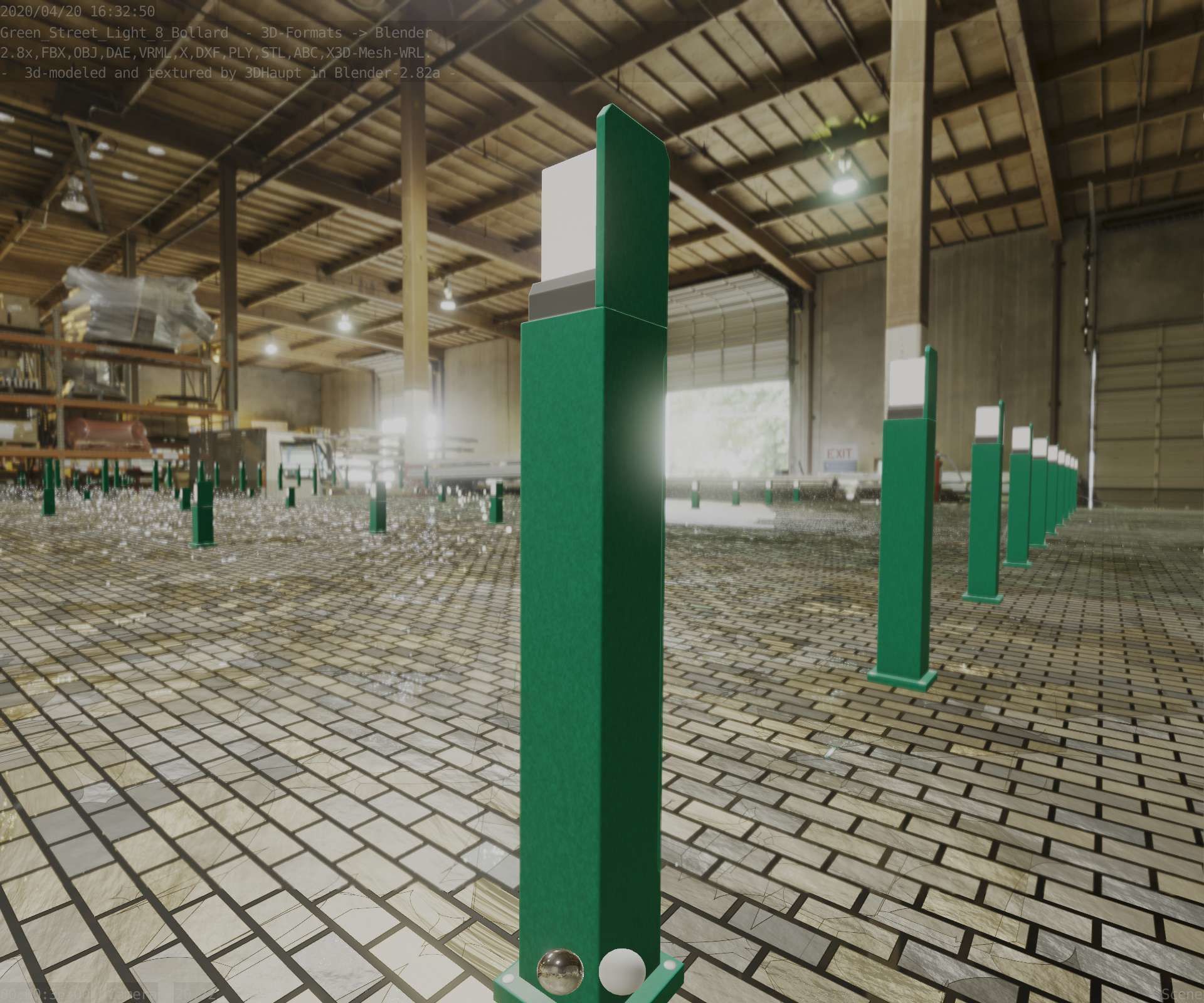 Street Light 8 Bollard 900 mm Moss Green Version 2 Low-poly 3D model_68