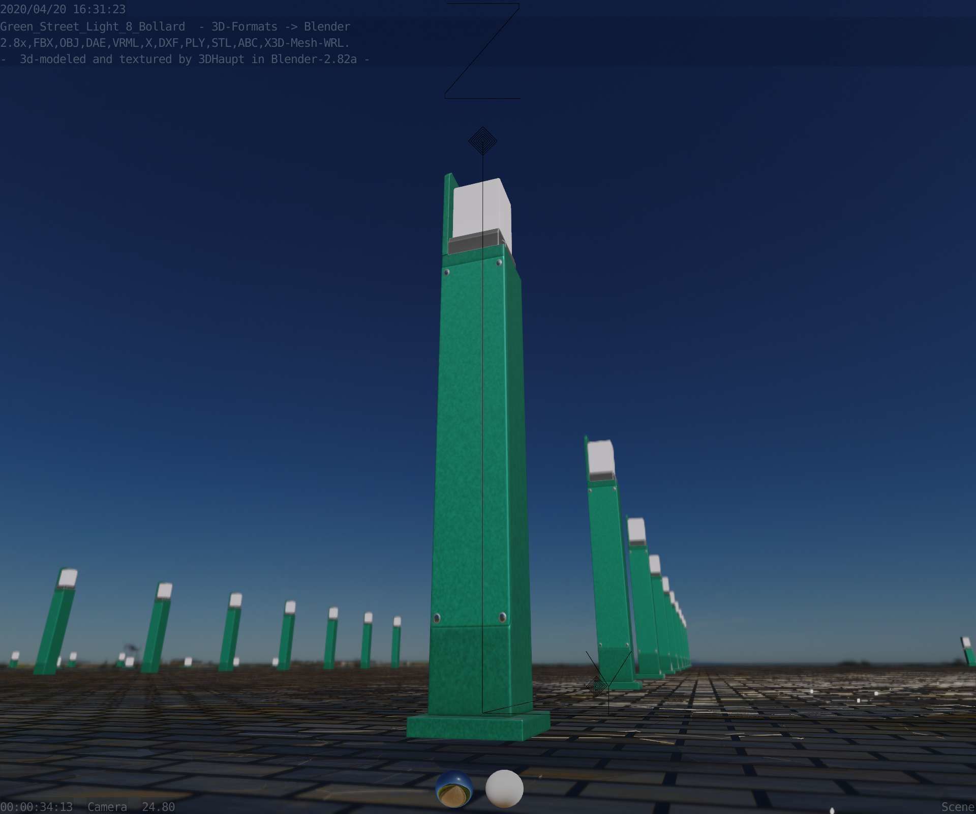 Street Light 8 Bollard 900 mm Moss Green Version 2 Low-poly 3D model_33