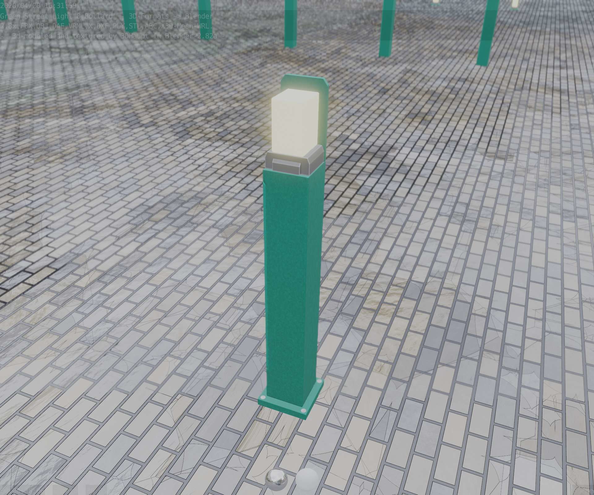 Street Light 8 Bollard 900 mm Moss Green Version 2 Low-poly 3D model_50