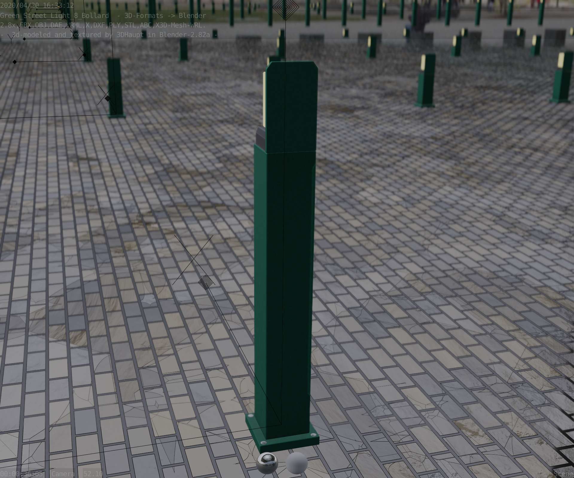 Street Light 8 Bollard 900 mm Moss Green Version 2 Low-poly 3D model_73