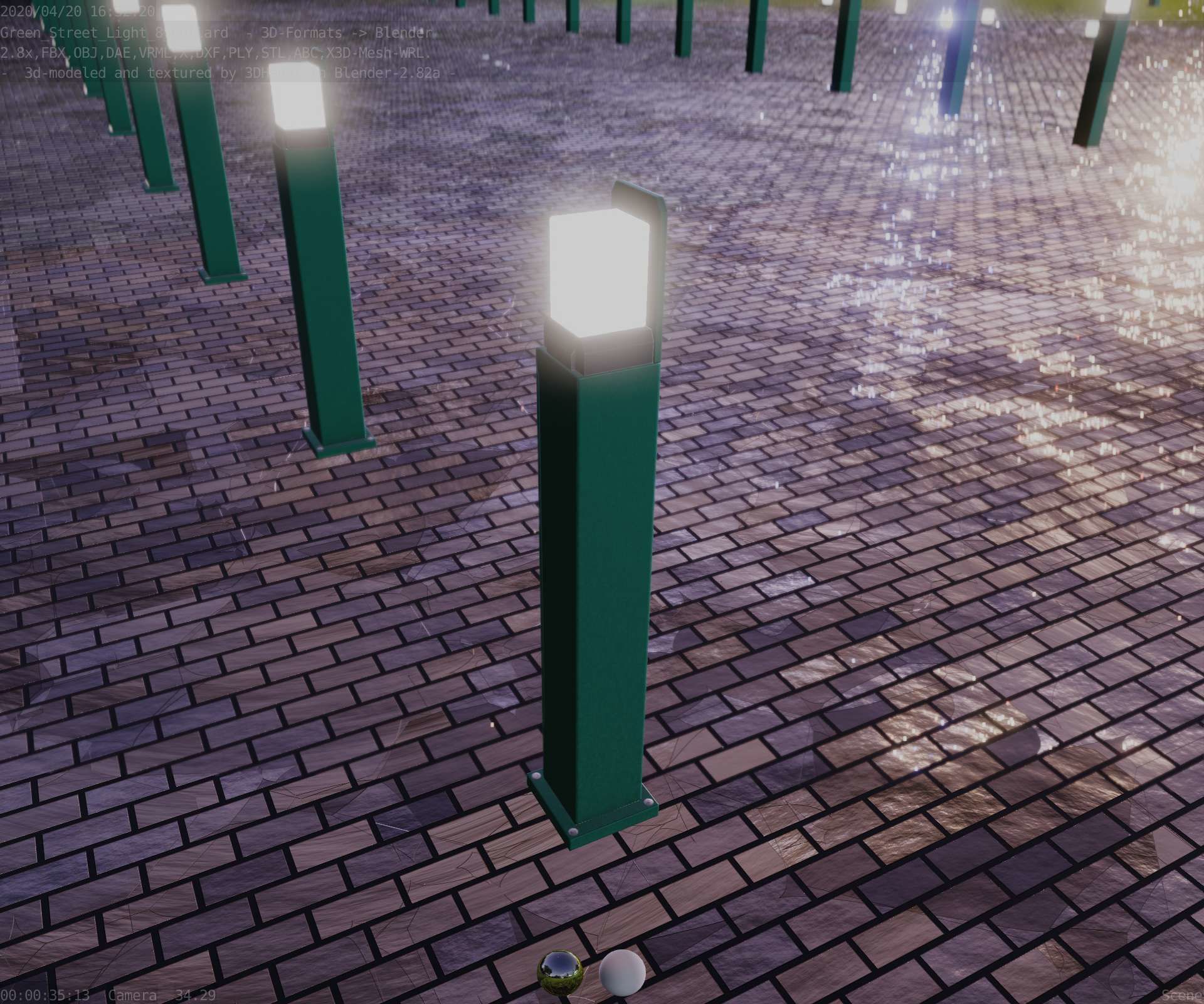 Street Light 8 Bollard 900 mm Moss Green Version 2 Low-poly 3D model_58