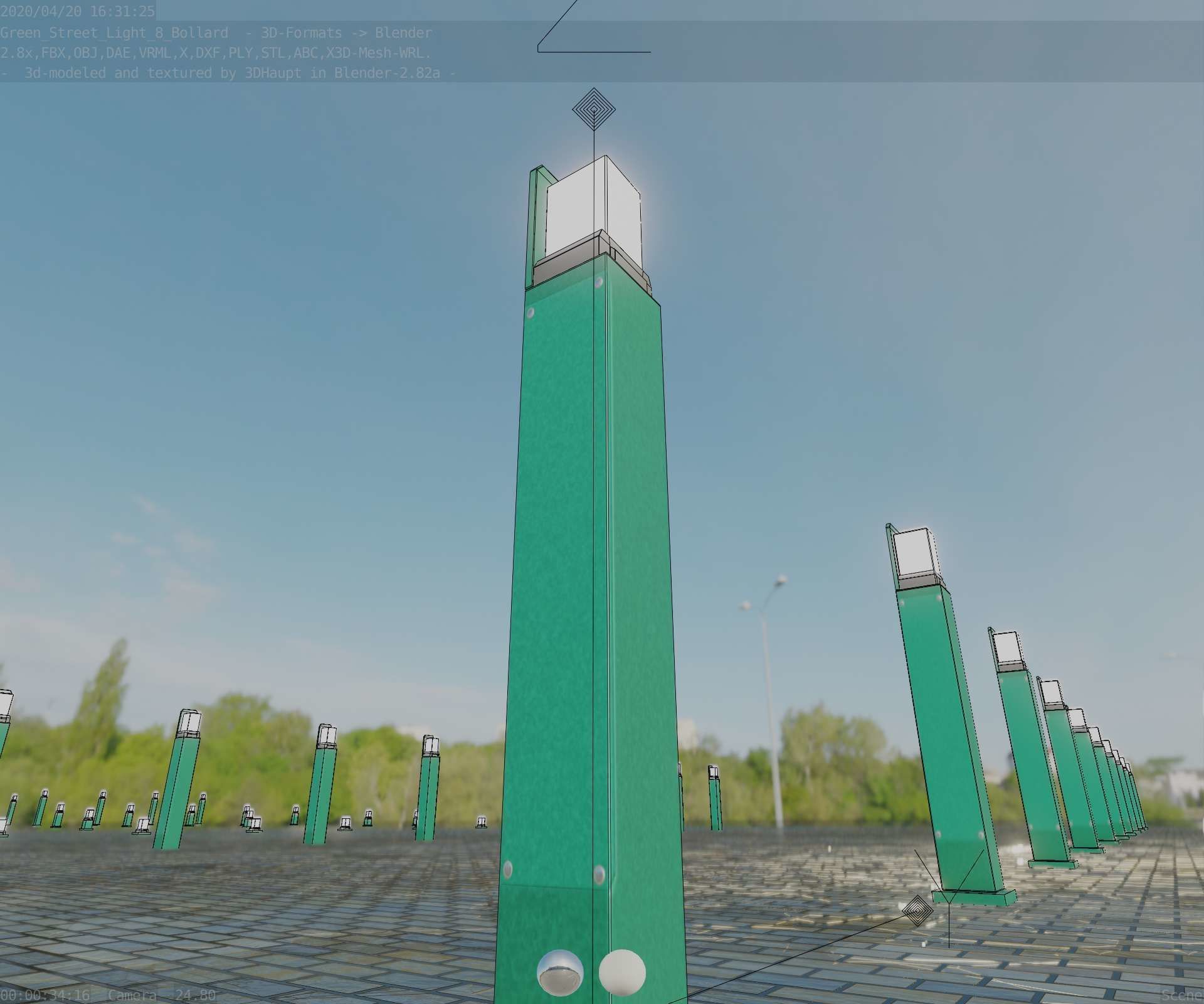 Street Light 8 Bollard 900 mm Moss Green Version 2 Low-poly 3D model_36