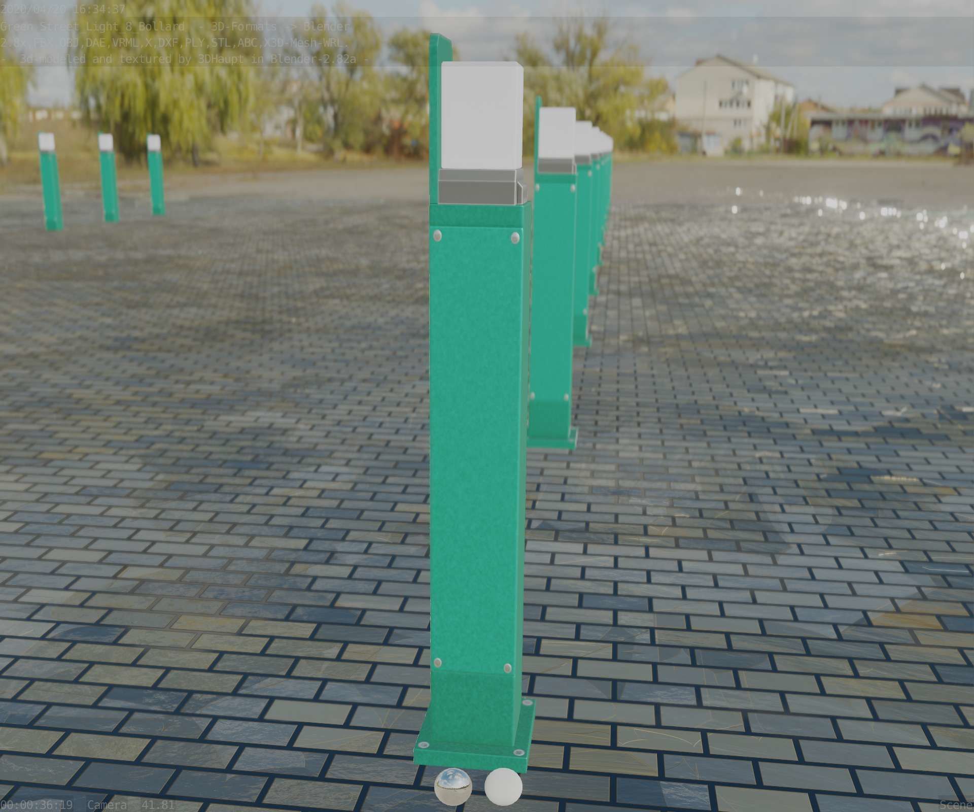 Street Light 8 Bollard 900 mm Moss Green Version 2 Low-poly 3D model_87