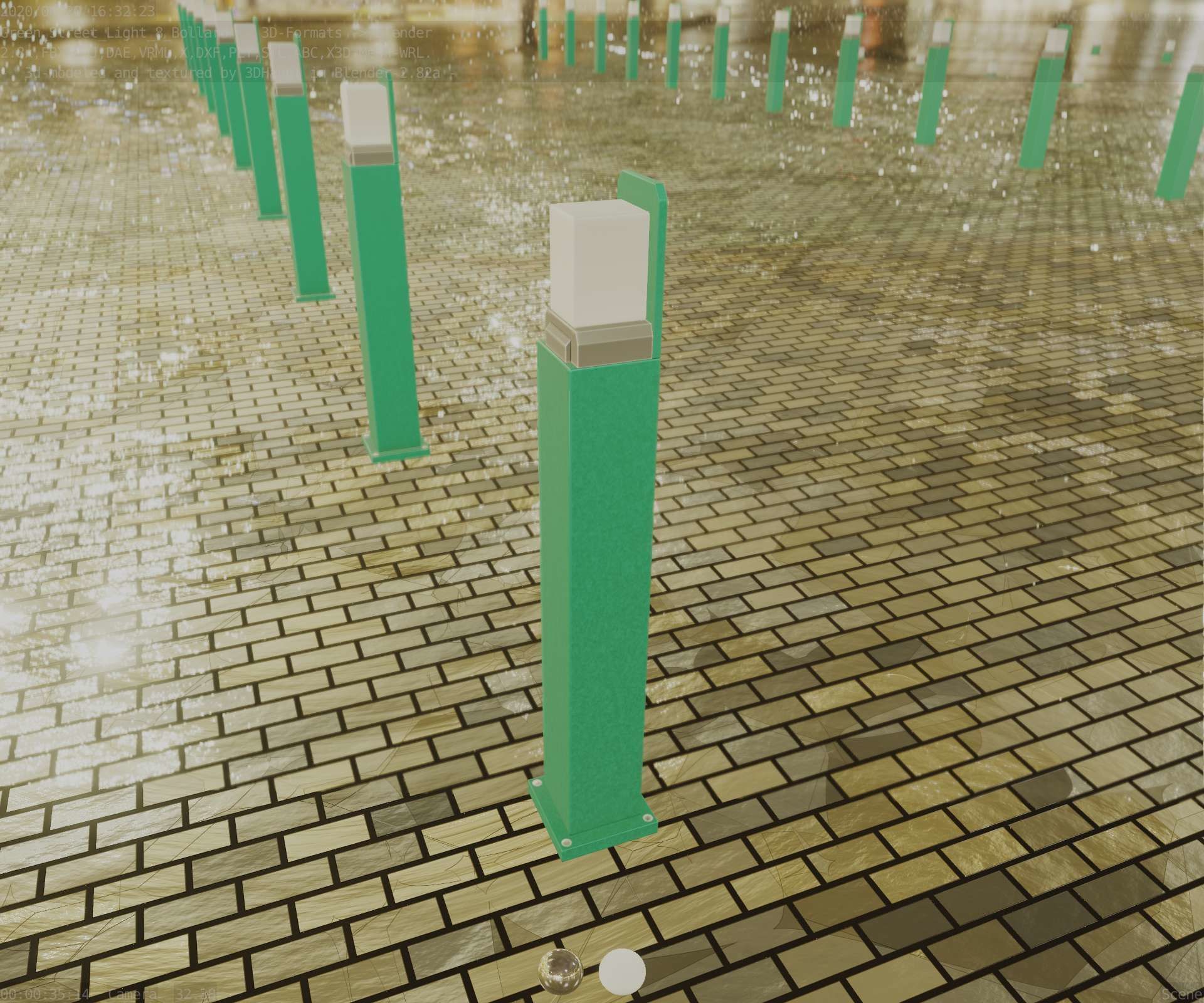 Street Light 8 Bollard 900 mm Moss Green Version 2 Low-poly 3D model_59
