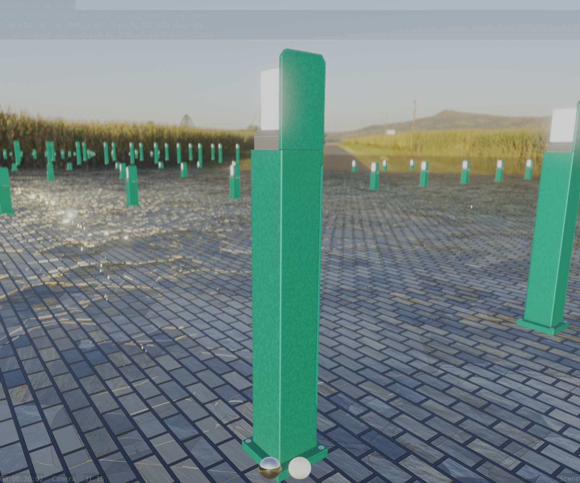 Street Light 8 Bollard 900 mm Moss Green Version 2 Low-poly 3D model_70