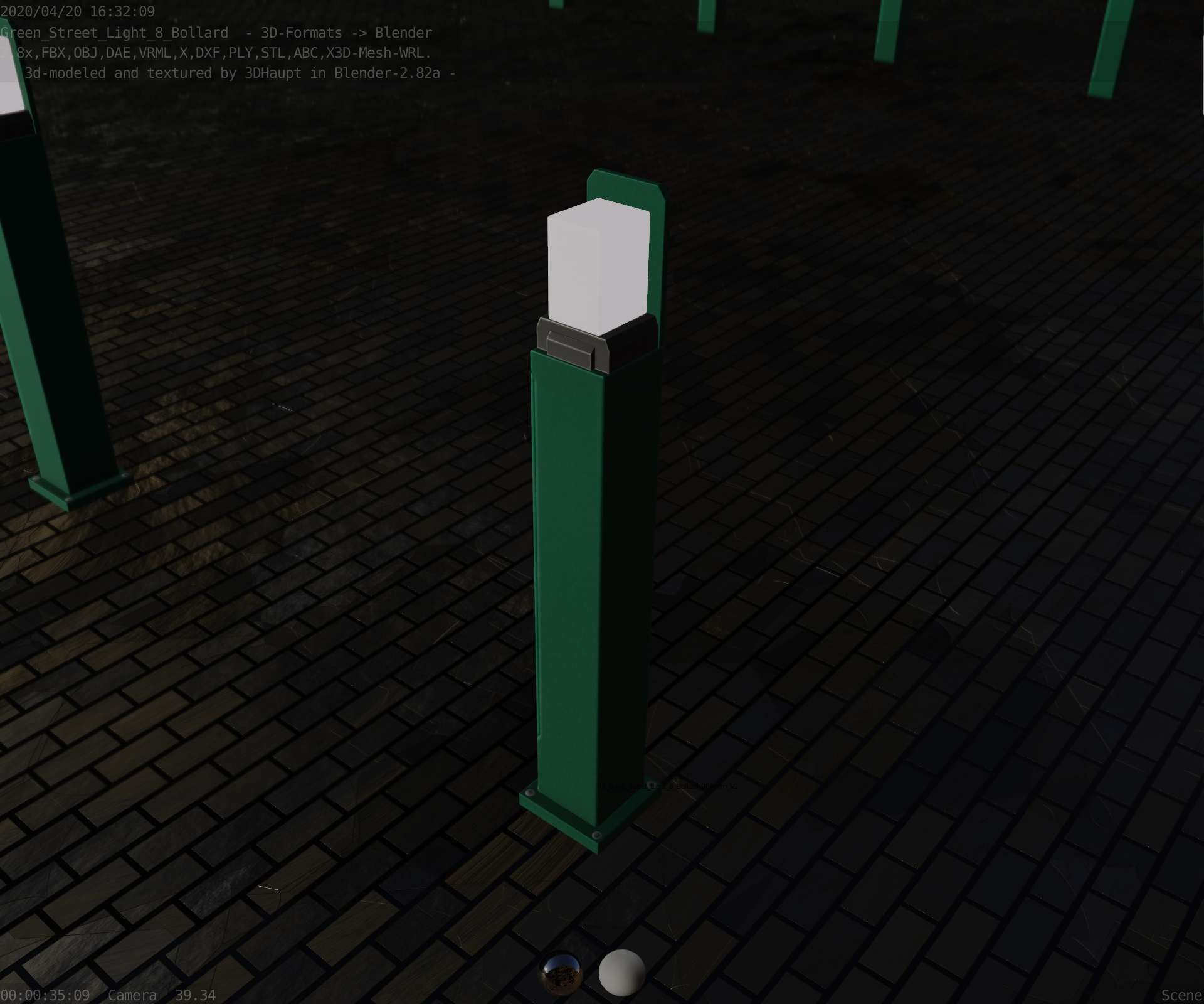 Street Light 8 Bollard 900 mm Moss Green Version 2 Low-poly 3D model_54